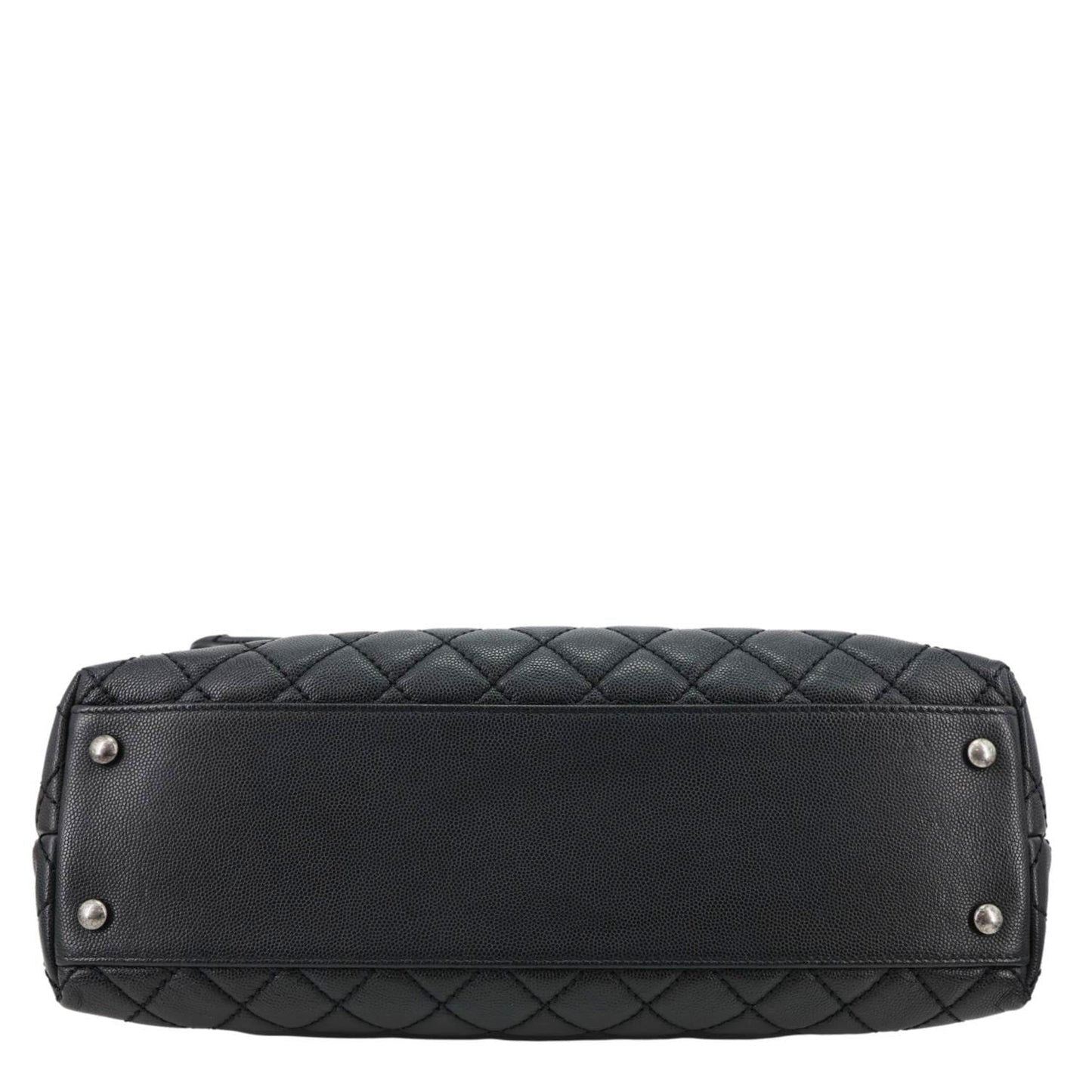 CHANEL Coco Flap Medium Quilted Caviar Leather Top Handle Shoulder Bag Black