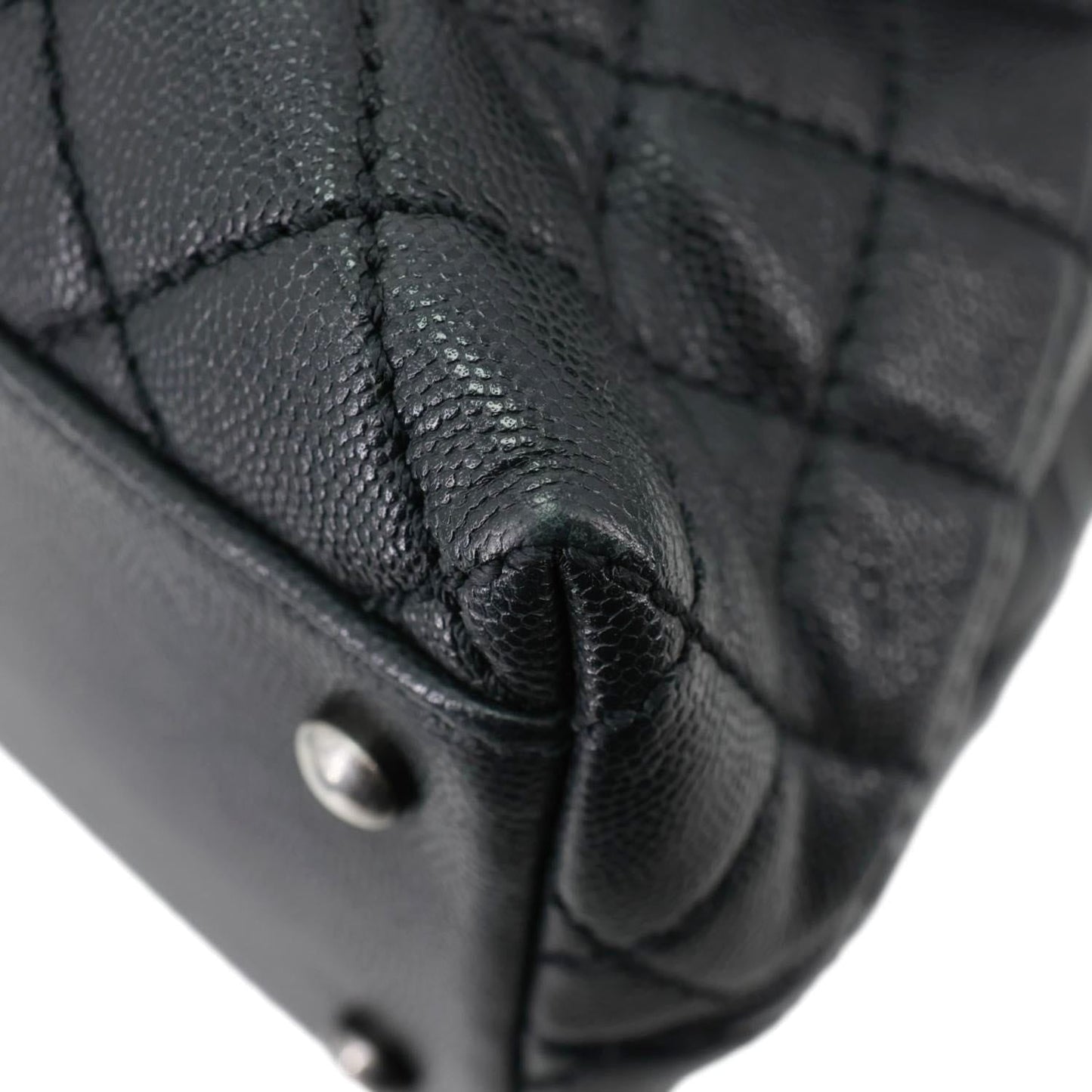 CHANEL Coco Flap Medium Quilted Caviar Leather Top Handle Shoulder Bag Black