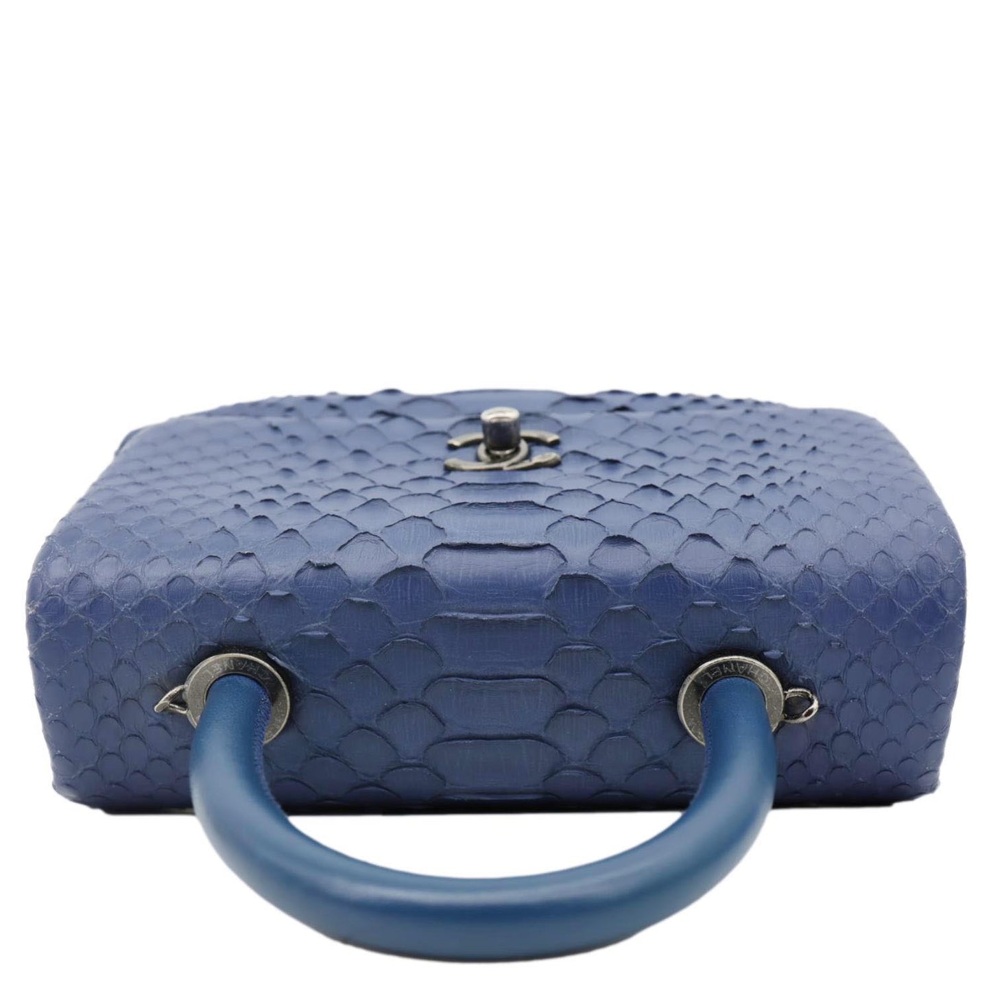 CHANEL Coco Handle Flap Python Leather Shoulder Bag Blue