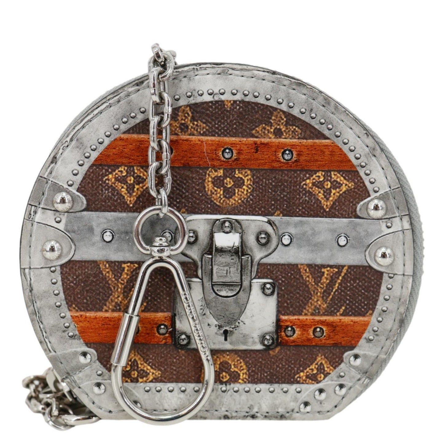 LOUIS VUITTON Micro Boite Chapeau Transformed Monogram Time Trunks Coin Purse Silver