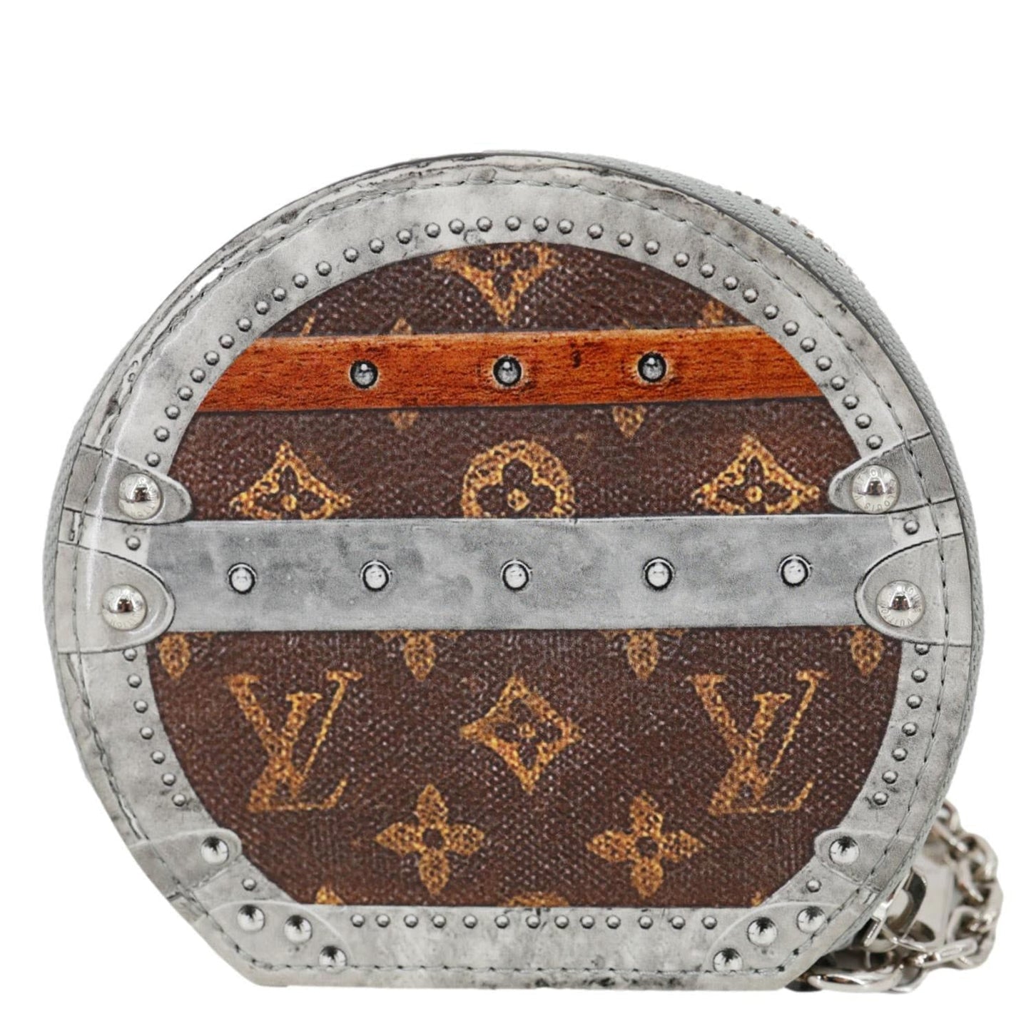 LOUIS VUITTON Micro Boite Chapeau Transformed Monogram Time Trunks Coin Purse Silver