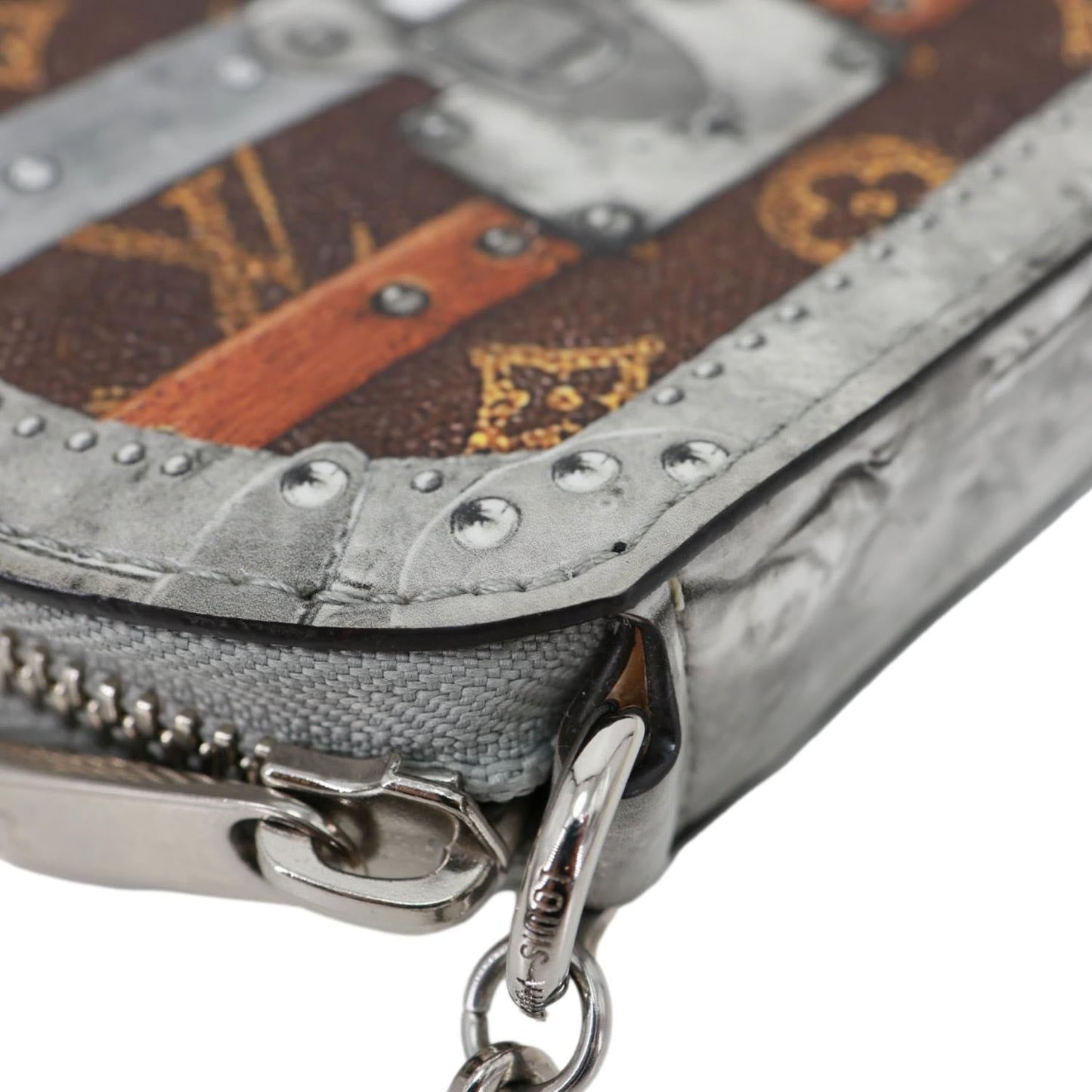 LOUIS VUITTON Micro Boite Chapeau Transformed Monogram Time Trunks Coin Purse Silver