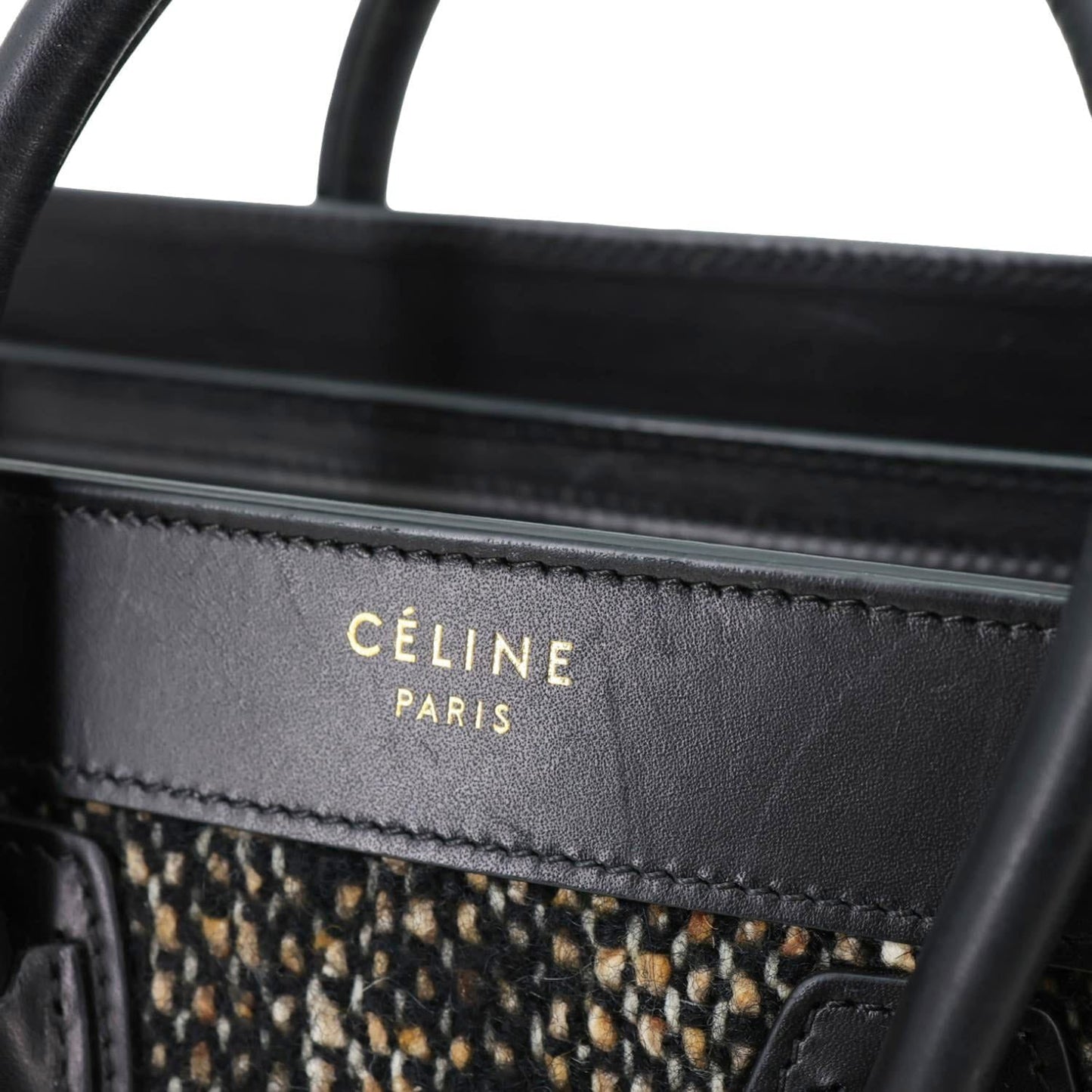CELINE Nano Luggage Tweed Leather Tote Crossbody Bag Black
