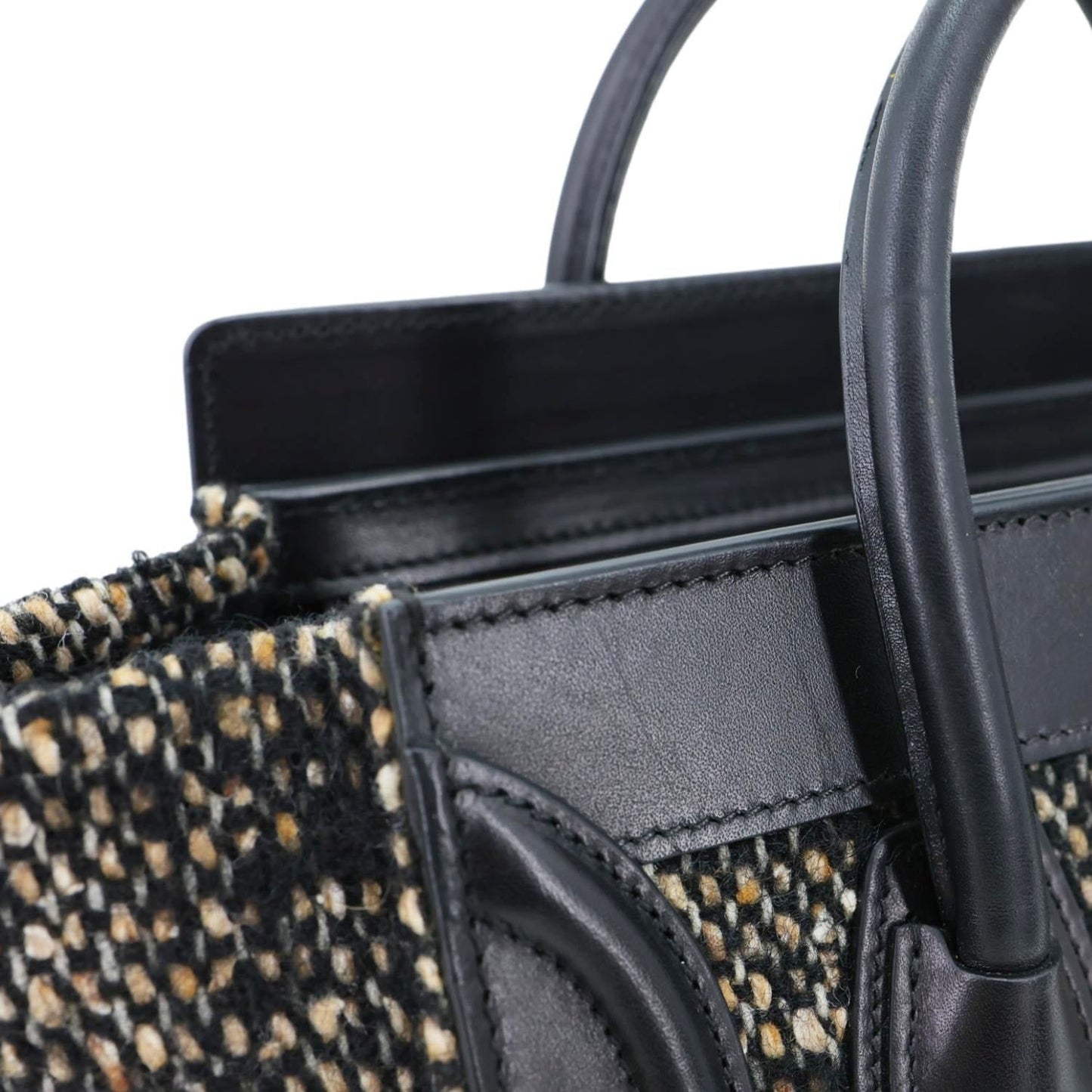 CELINE Nano Luggage Tweed Leather Tote Crossbody Bag Black