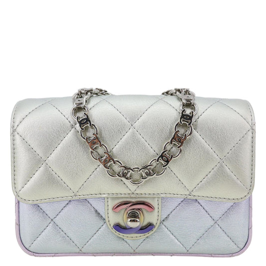 CHANEL Gradient Metallic Quilted Calfskin Leather Clutch Bag Silver