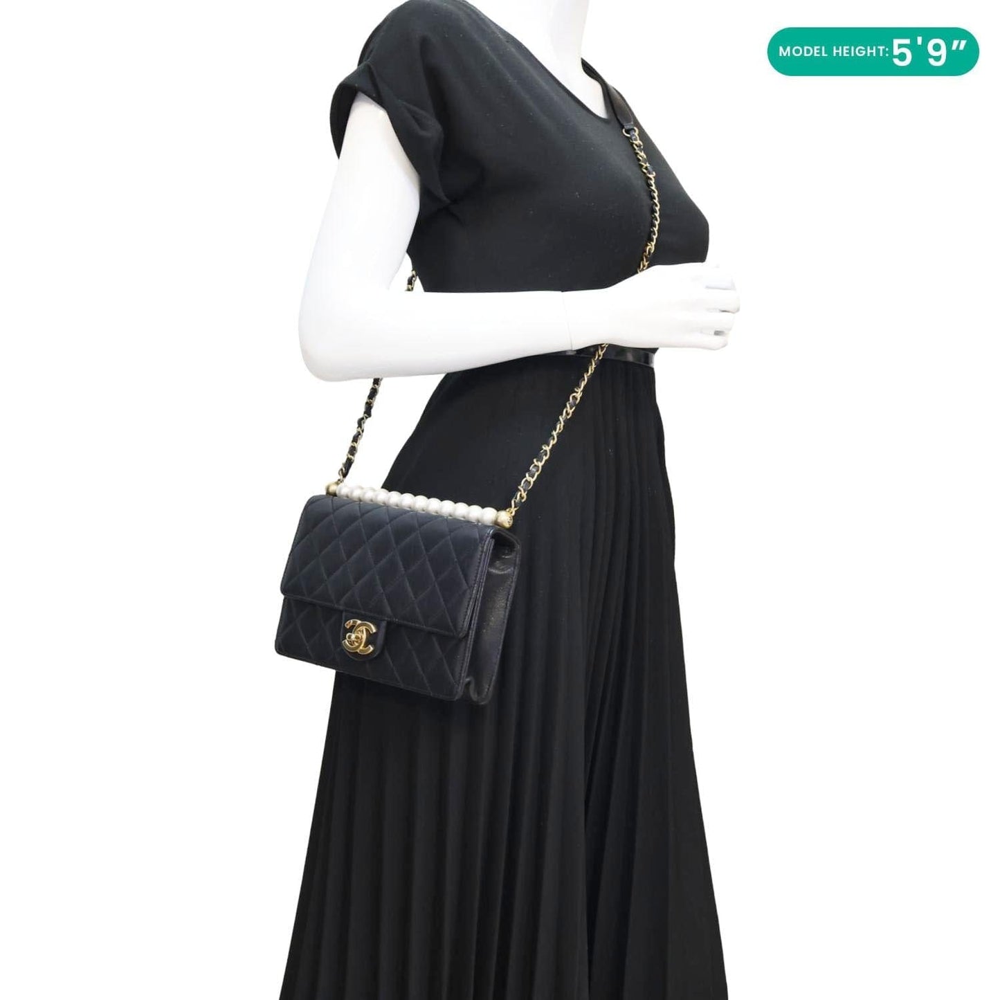 CHANEL Chic Pearls Flap Small Quilted Leather Shoulder Bag Black