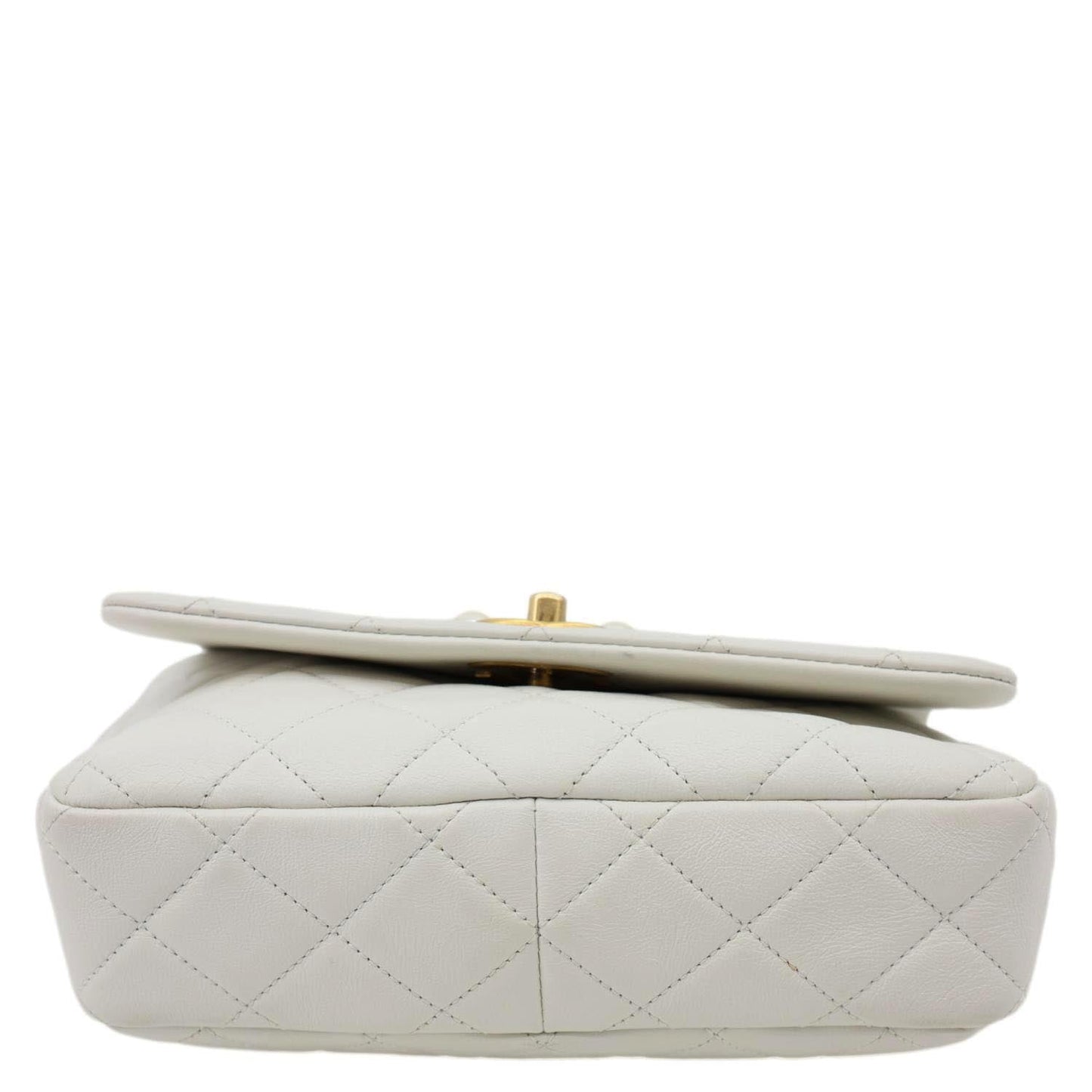 CHANEL Pearl Side Flap Quilted Leather Crossbody Bag White