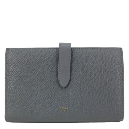 CELINE Strap Large Grained Calfskin Leather Wallet Grey