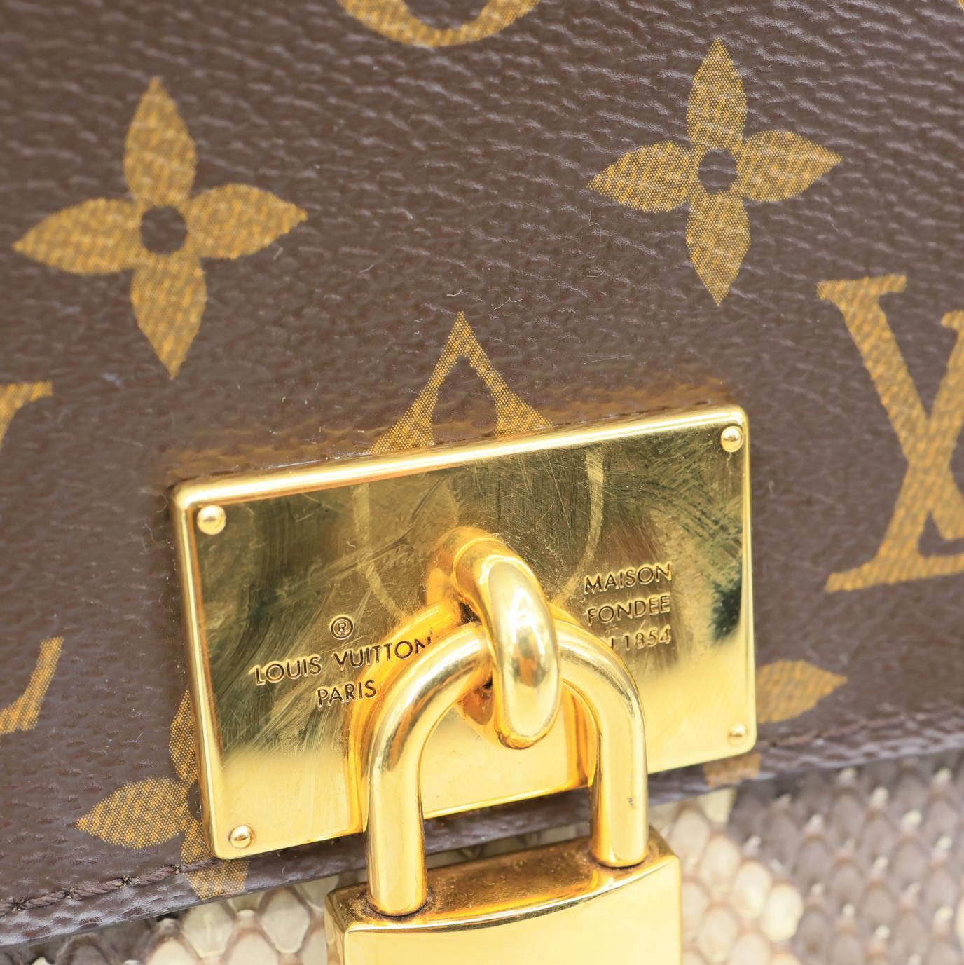 LOUIS VUITTON Marignan Python Monogram Canvas Shoulder Bag Brown
