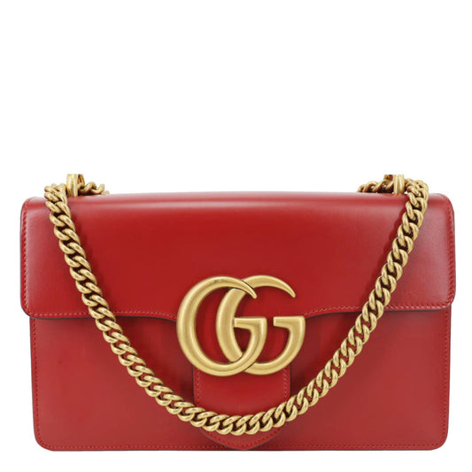 GUCCI GG Marmont Knight Medium Calfskin Leather Chain Shoulder Bag Red 431777