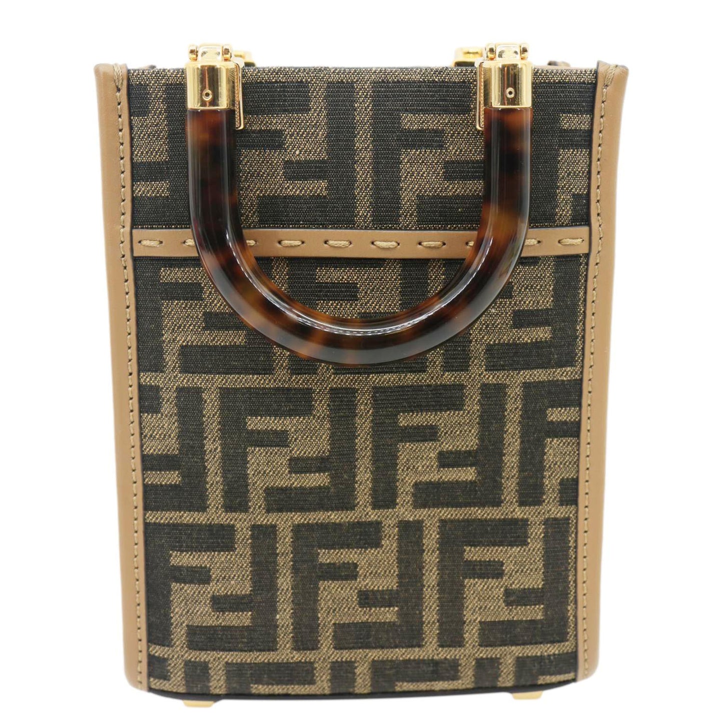 FENDI Sunshine Mini Zucca FF Canvas Shopper Tote Bag Brown