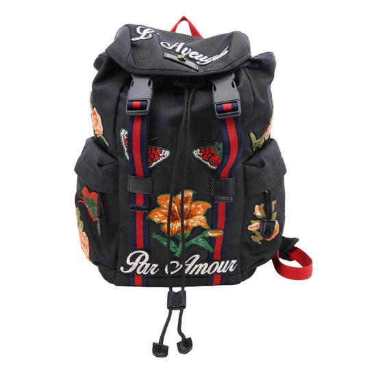 GUCCI L'Aveugle Par Amour Embroidered Techno Web Canvas Backpack Black 478327