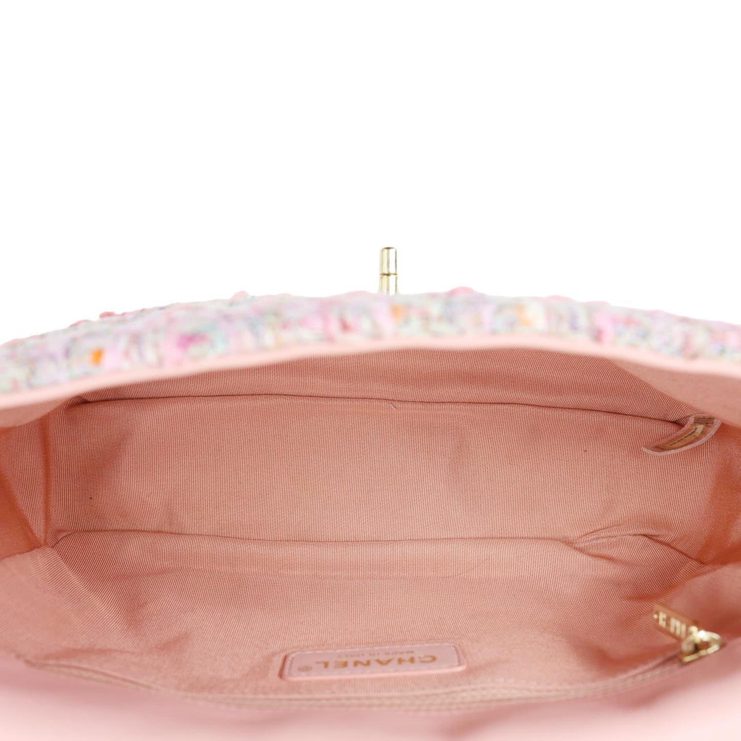 CHANEL Pearl Flap Mini Tweed Top Handle Shoulder Bag Pink