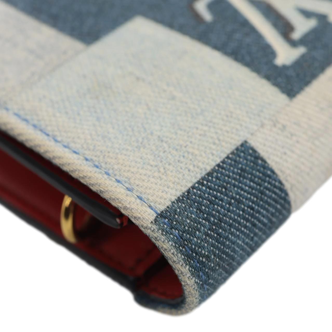 LOUIS VUITTON Patchwork Flore Damier Monogram Denim Chain Wallet Shoulder Bag Blue