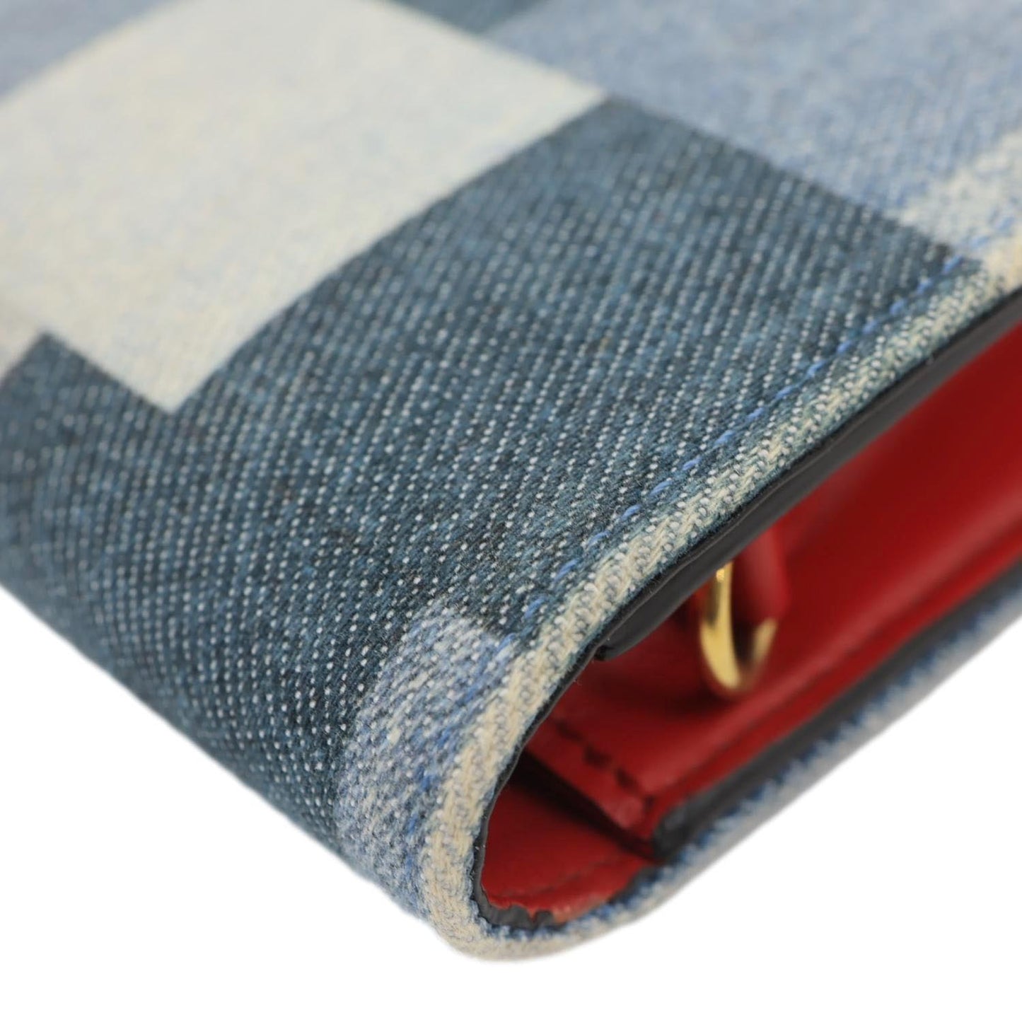 LOUIS VUITTON Patchwork Flore Damier Monogram Denim Chain Wallet Shoulder Bag Blue