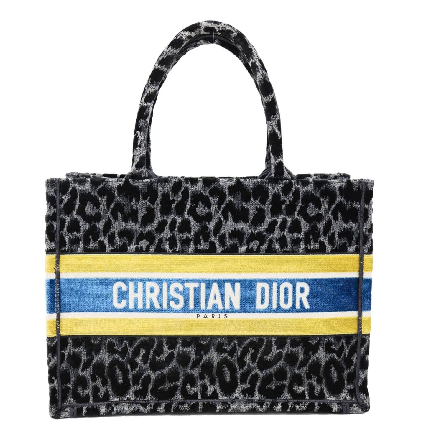 CHRISTIAN DIOR Book Medium Leopard Mizza Embroidered Tote Bag Black