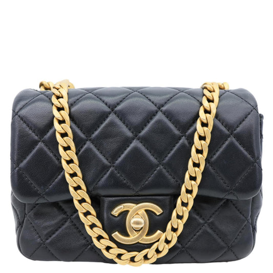 CHANEL Resin Pearl Samba Flap Quilted Leather Crossbody Bag Black