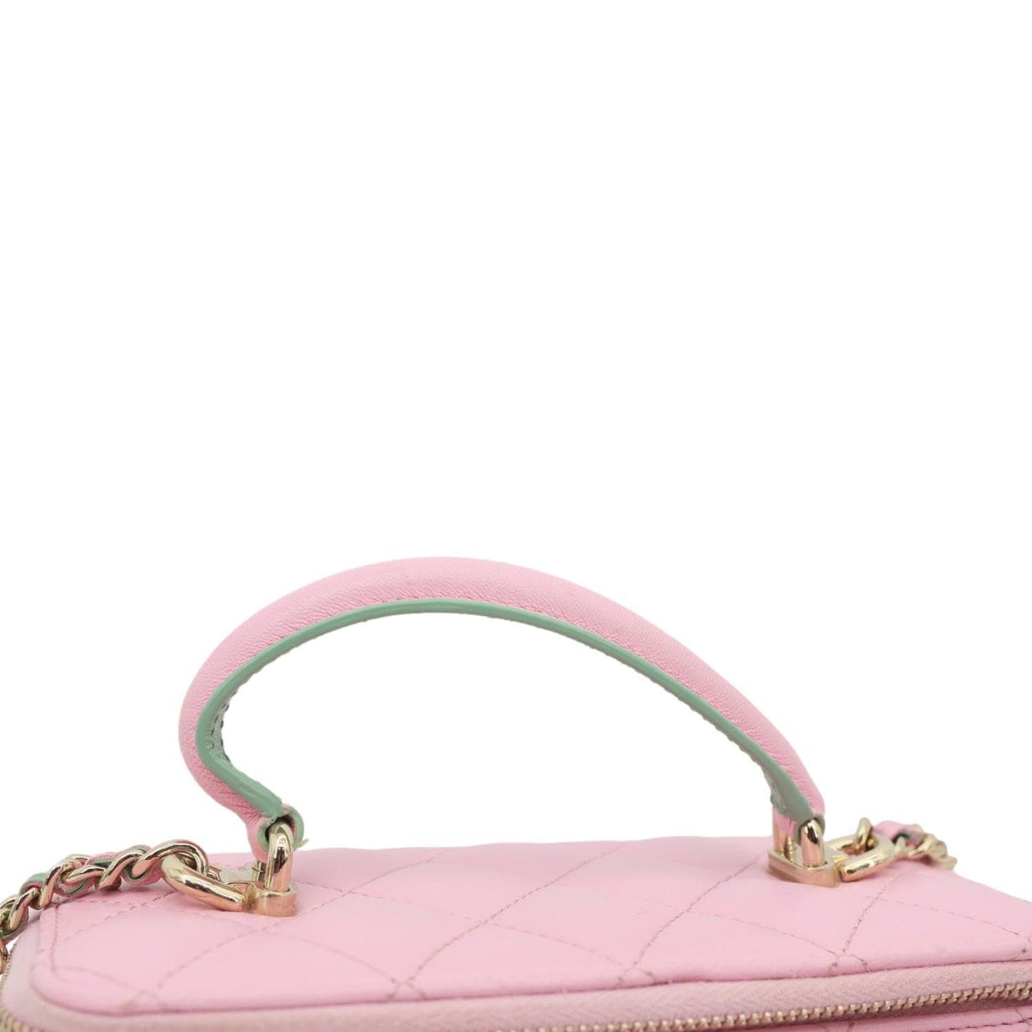 CHANEL Vanity Case Small Quilted Leather Top Handle Chain Shoulder Bag Pink