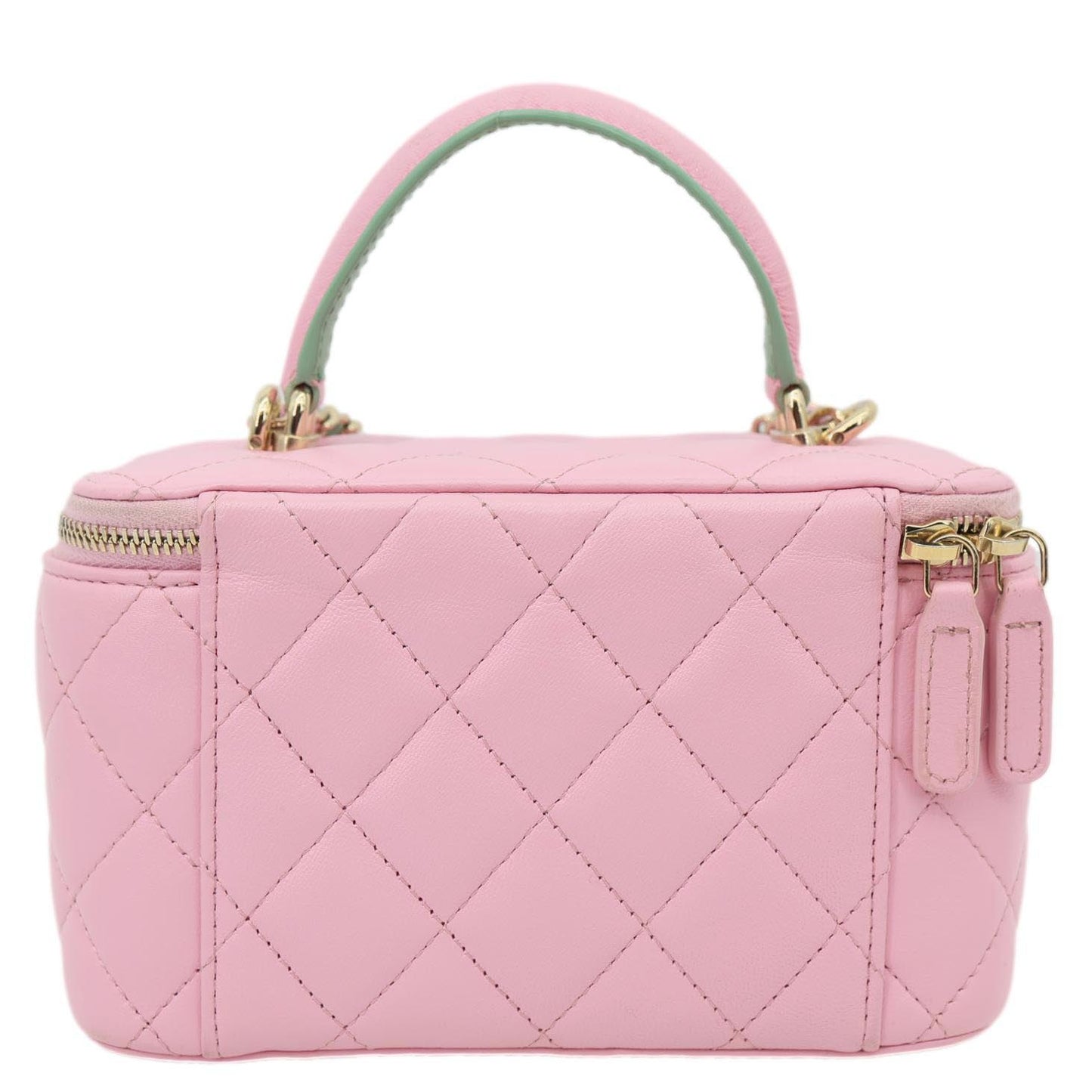 CHANEL Vanity Case Small Quilted Leather Top Handle Chain Shoulder Bag Pink