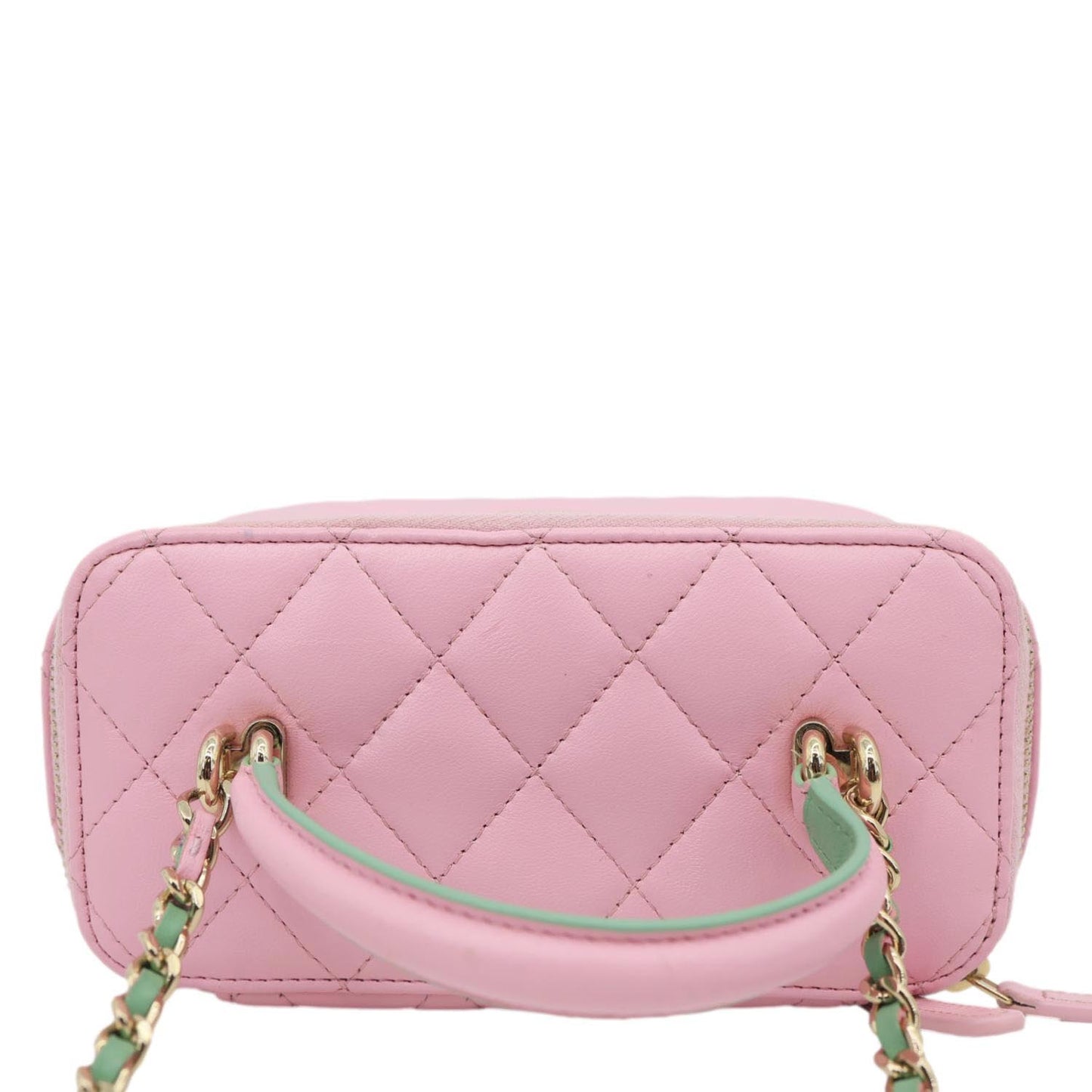 CHANEL Vanity Case Small Quilted Leather Top Handle Chain Shoulder Bag Pink