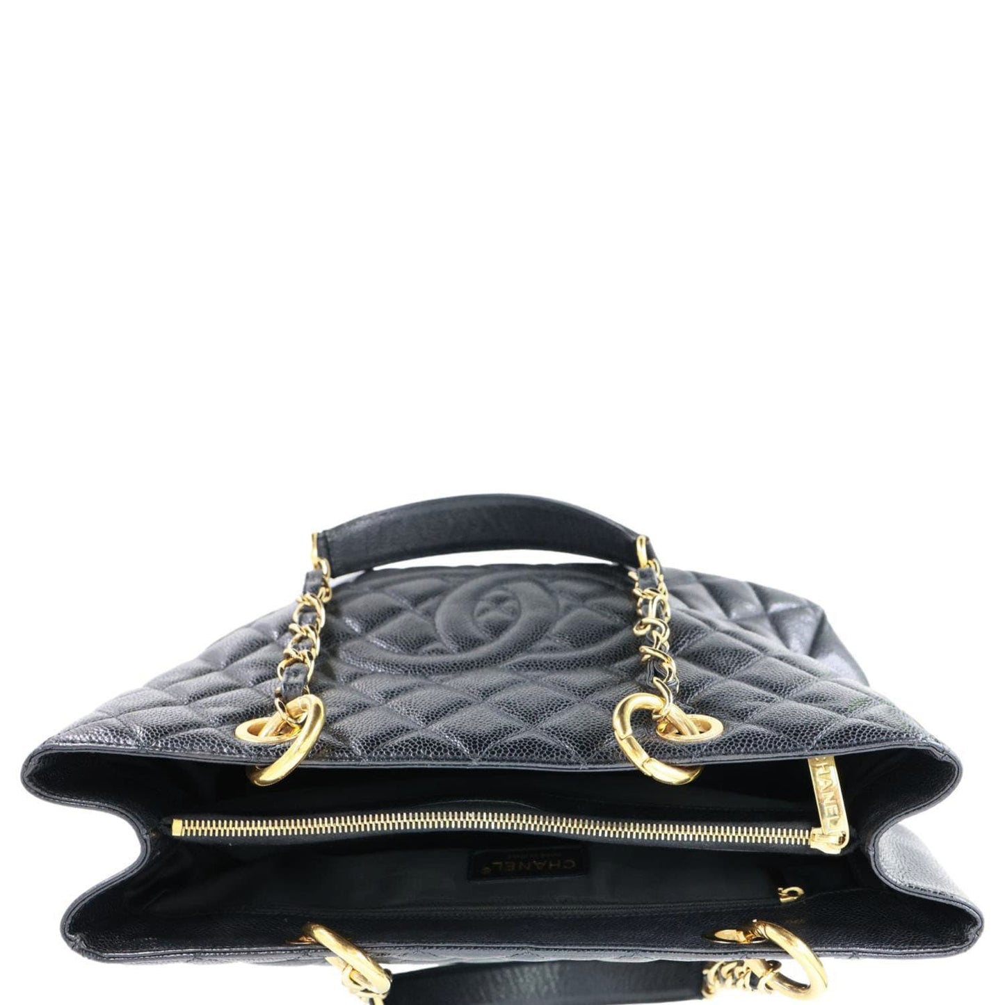 CHANEL Grand Shopping Quilted Caviar Leather Tote Bag Black