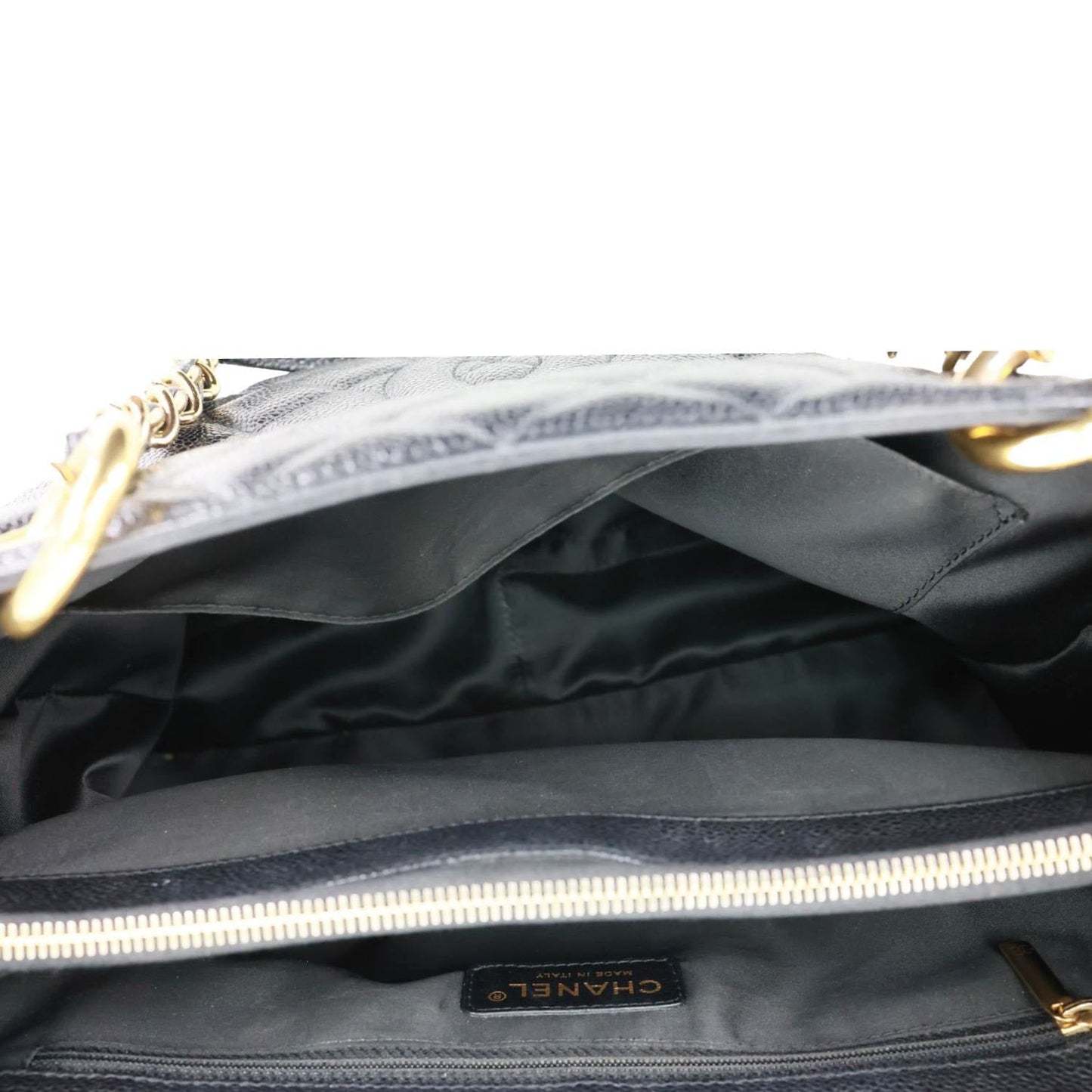 CHANEL Grand Shopping Quilted Caviar Leather Tote Bag Black