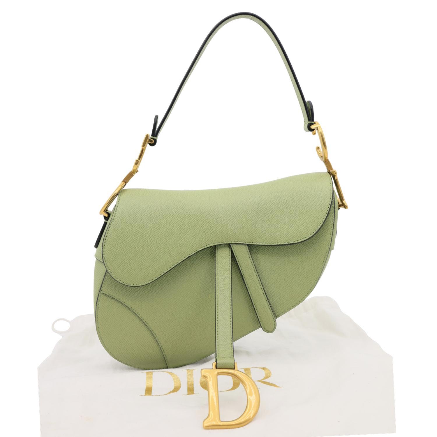 CHRISTIAN DIOR Saddle Grained Calfskin Leather Shoulder Bag Green