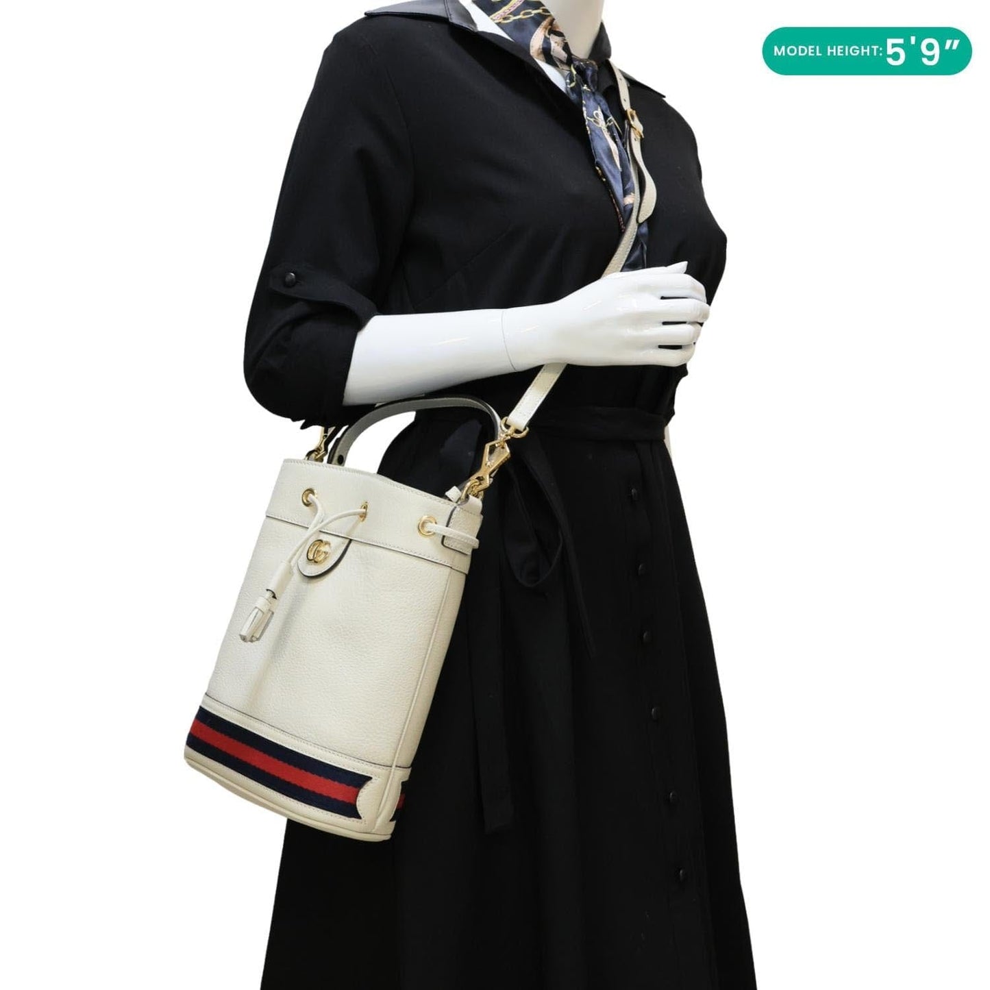 GUCCI GG Ophidia Leather Bucket Crossbody Bag Off White 610846