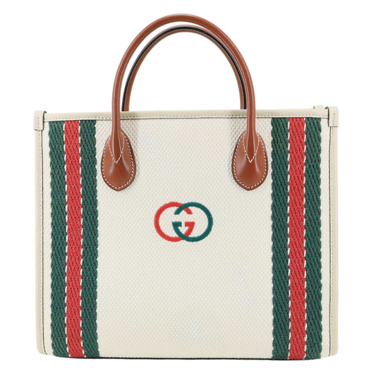 GUCCI Interlocking GG Canvas Web Satchel Bag White 701737