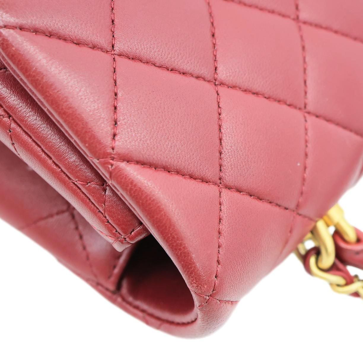 CHANEL Classic Rectangular Flap Mini Quilted Leather Top Handle Crossbody Bag Red