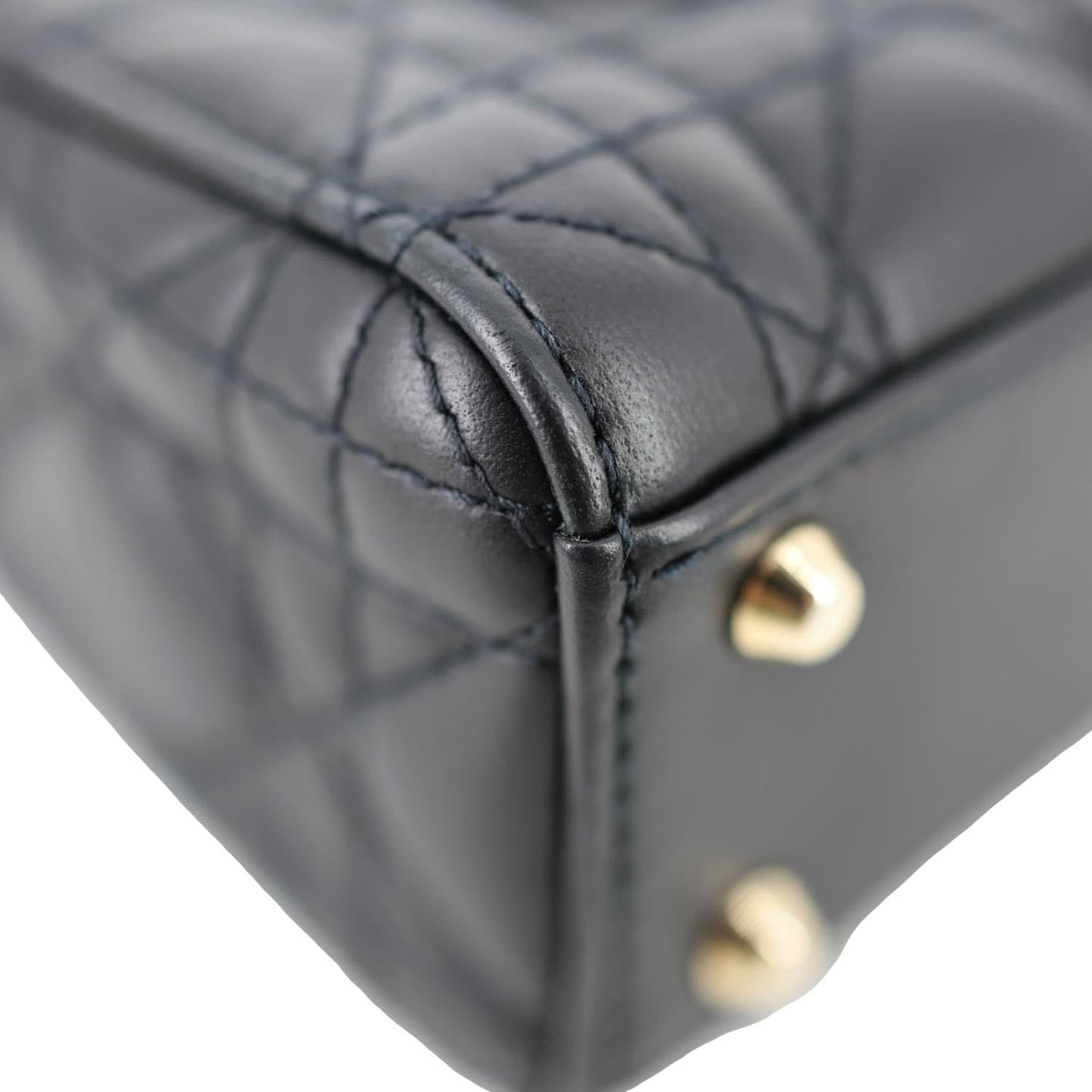 CHRISTIAN DIOR Lady Dior Mini Cannage Lambskin Leather Tote Shoulder Bag Black