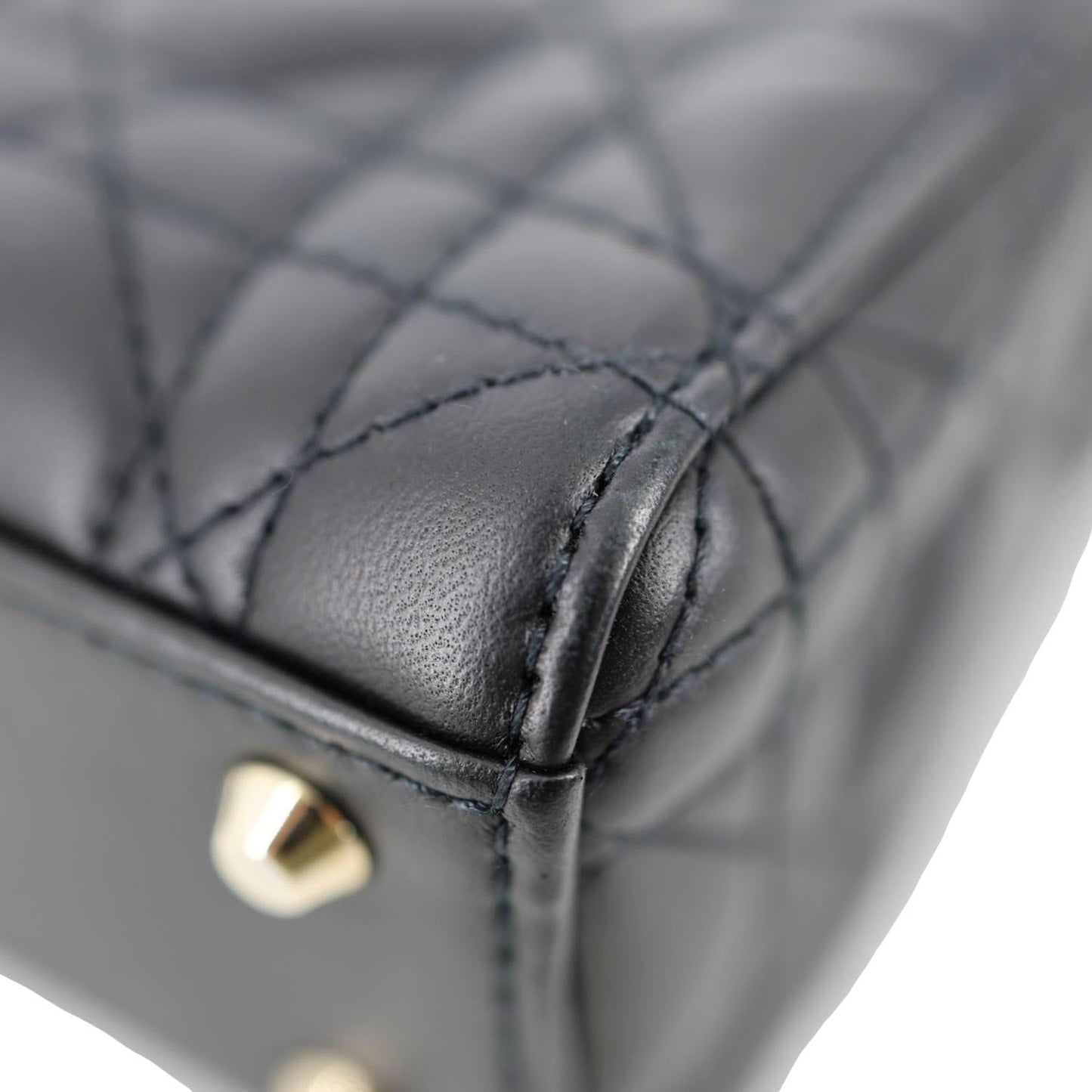 CHRISTIAN DIOR Lady Dior Mini Cannage Lambskin Leather Tote Shoulder Bag Black
