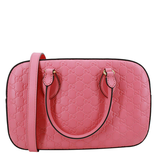 GUCCI GG Signature Leather Boston Bag Pink 428225