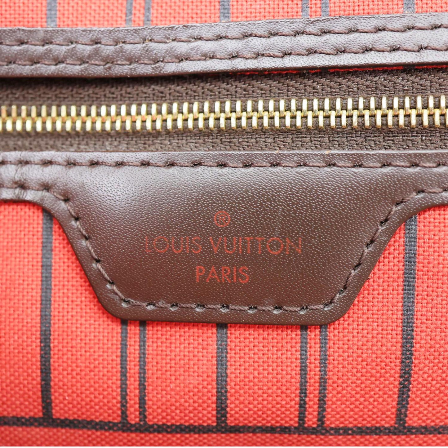 LOUIS VUITTON Neverfull MM Damier Ebene Tote Bag Red