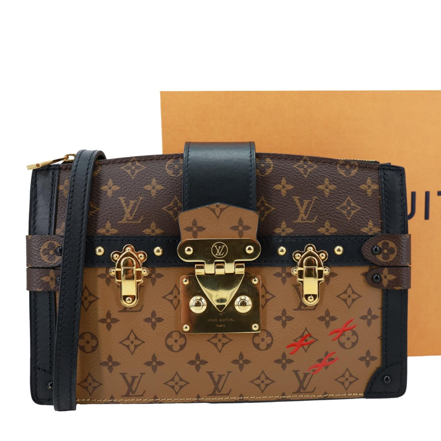 LOUIS VUITTON Trunk Clutch Reverse Monogram Crossbody Bag Brown