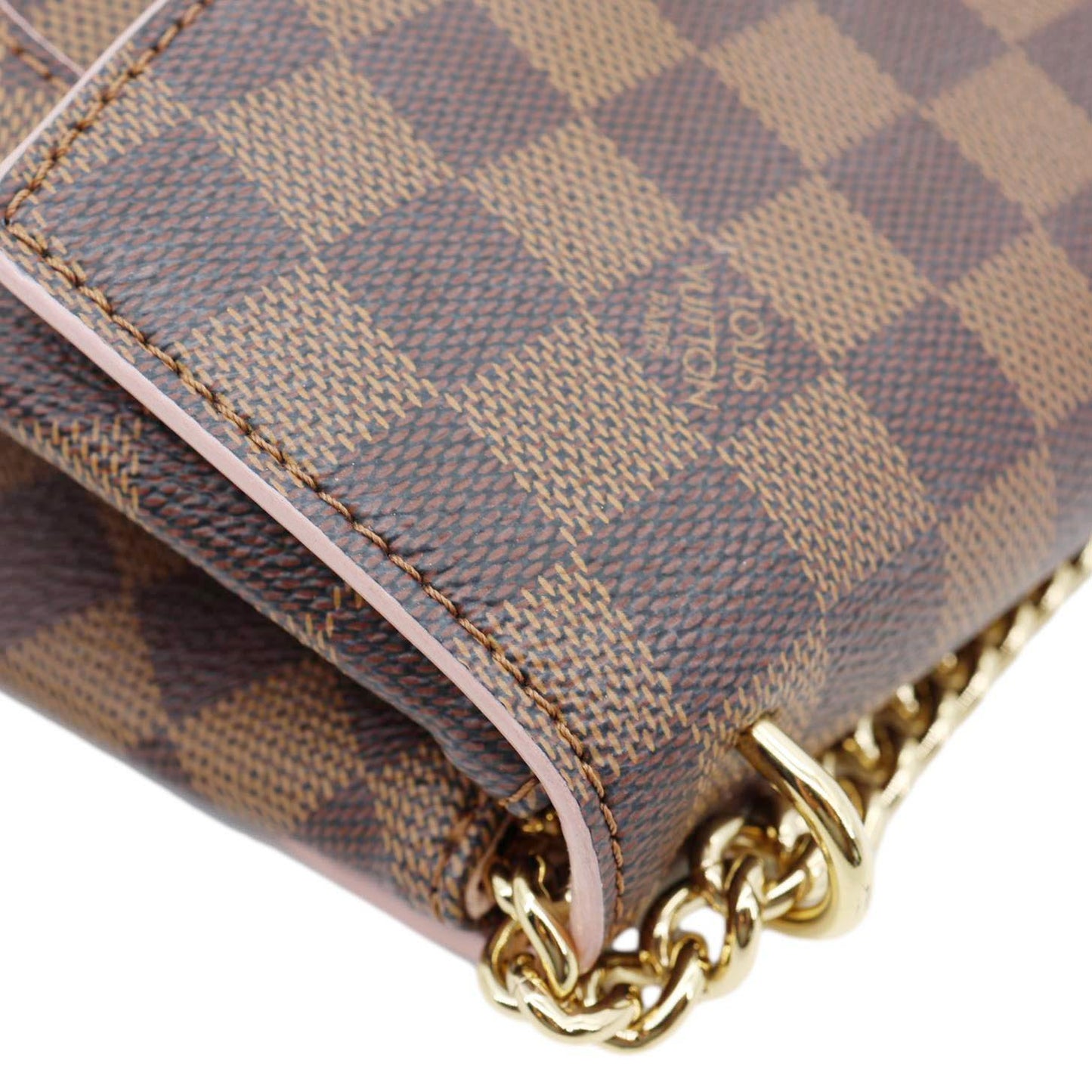 LOUIS VUITTON Caissa Chain Damier Ebene Clutch Shoulder Bag Rose Ballerine