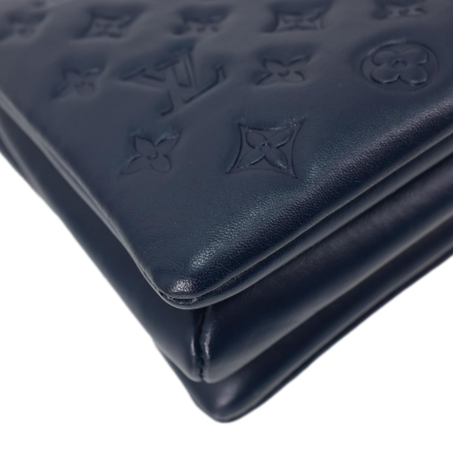 LOUIS VUITTON Coussin PM Monogram Embossed Leather Shoulder Bag Navy Blue