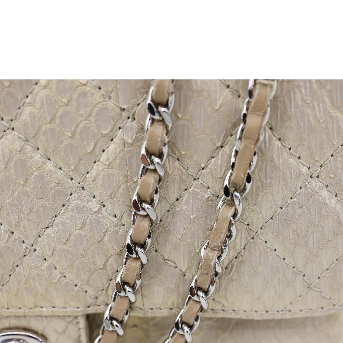 CHANEL Timeless Classic Flap Quilted Python Leather Shoulder Bag Gold