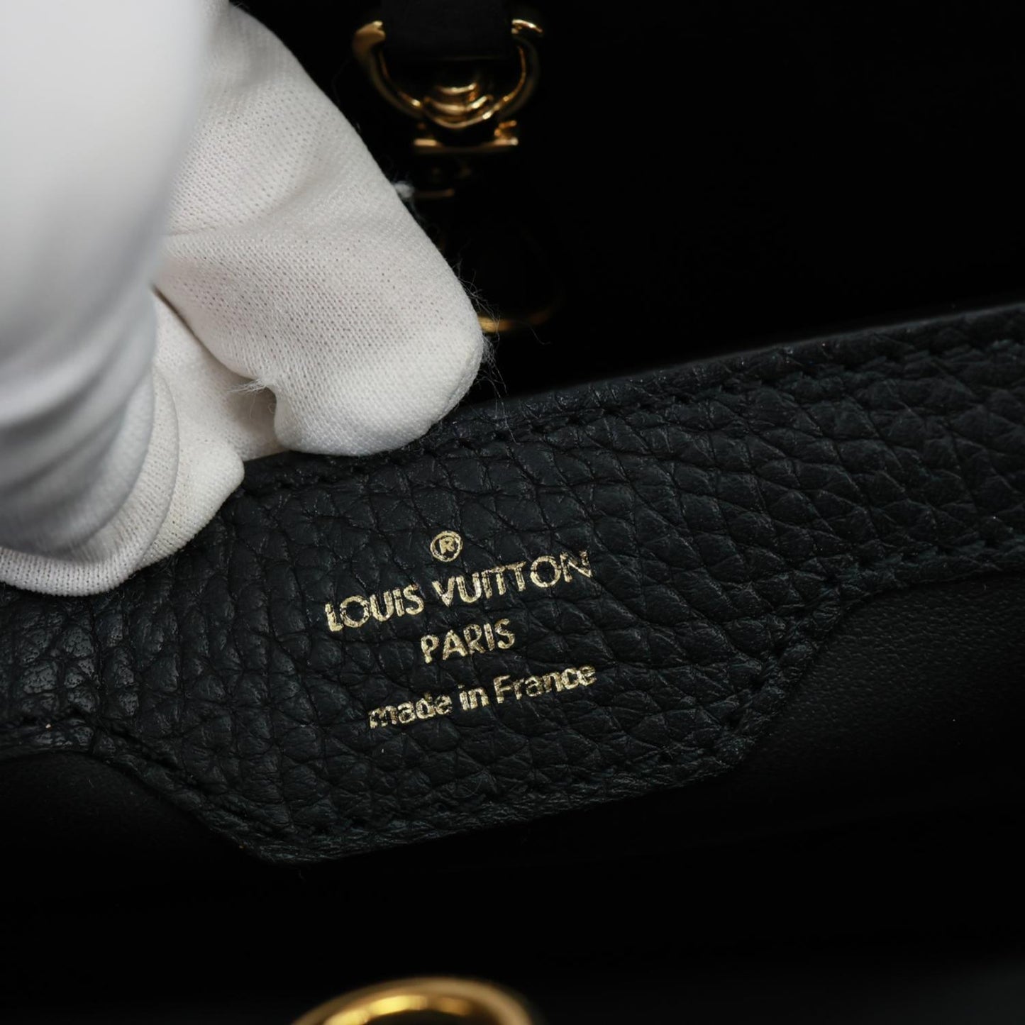 LOUIS VUITTON Capucine MM Monogram Flowers Taurillon Leather Chain Crossbody Bag Black