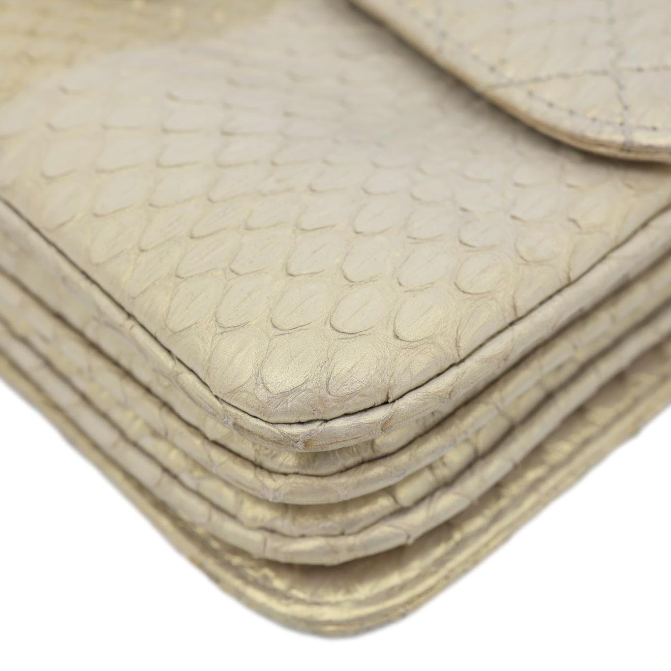 CHANEL Timeless Classic Flap Quilted Python Leather Shoulder Bag Gold