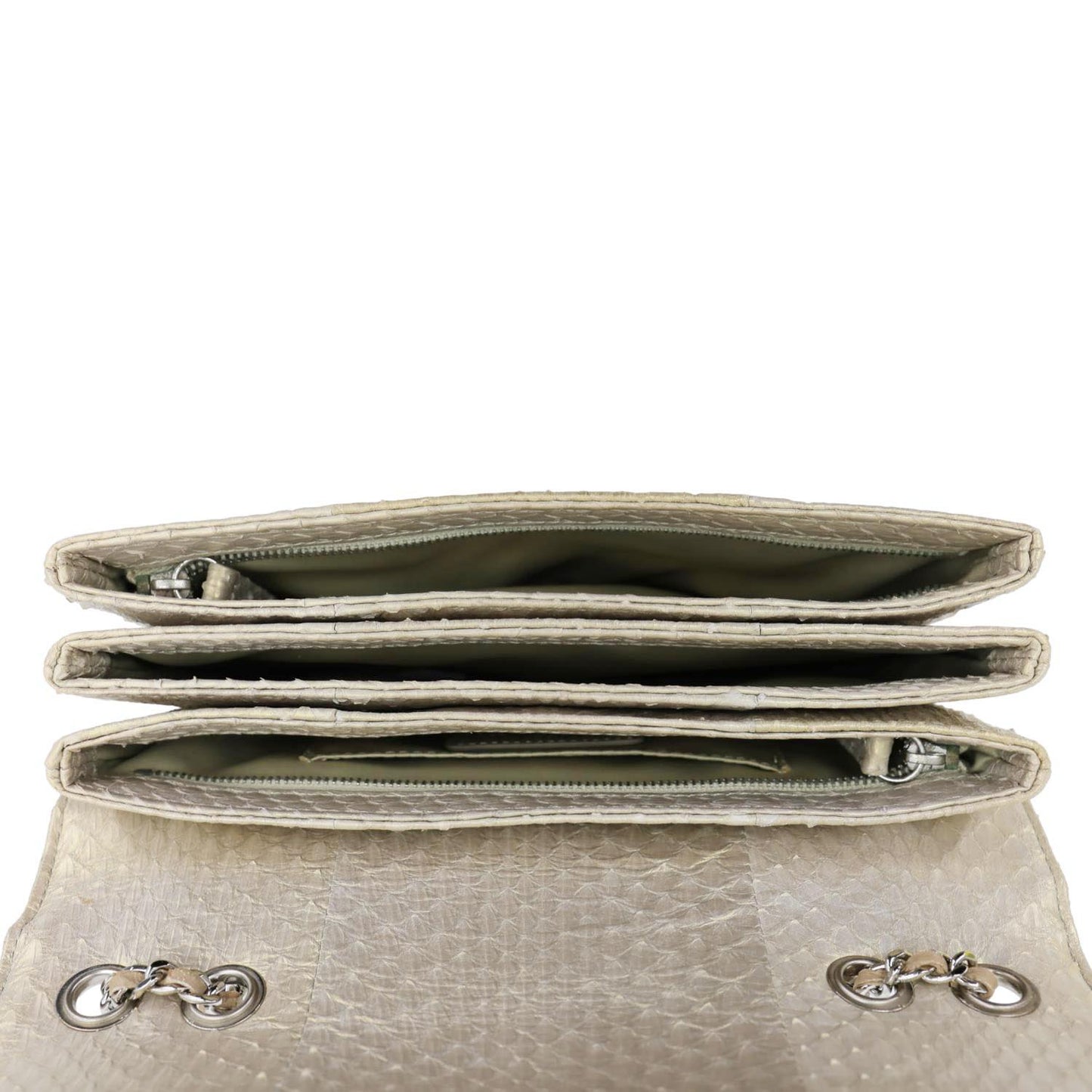CHANEL Timeless Classic Flap Quilted Python Leather Shoulder Bag Gold
