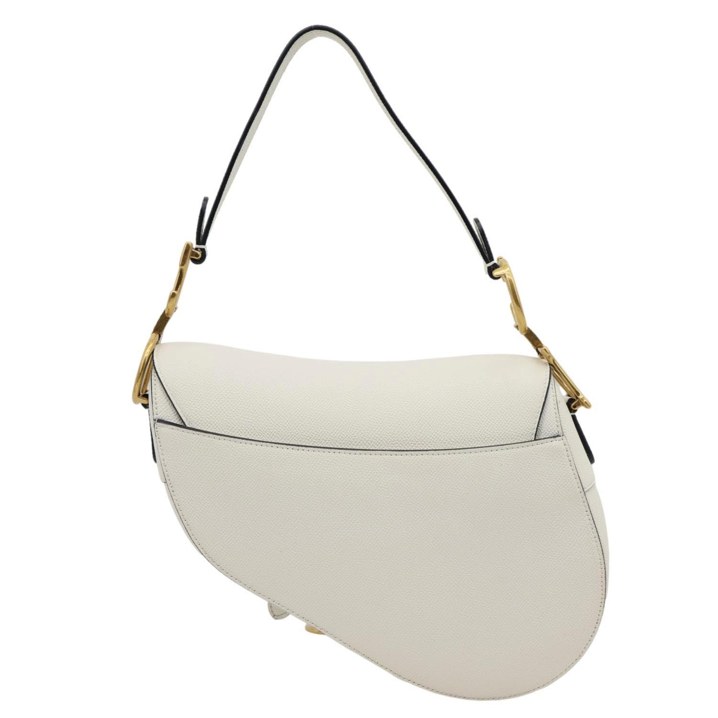 CHRISTIAN DIOR Saddle Grained Calfskin Leather Shoulder Bag Off White