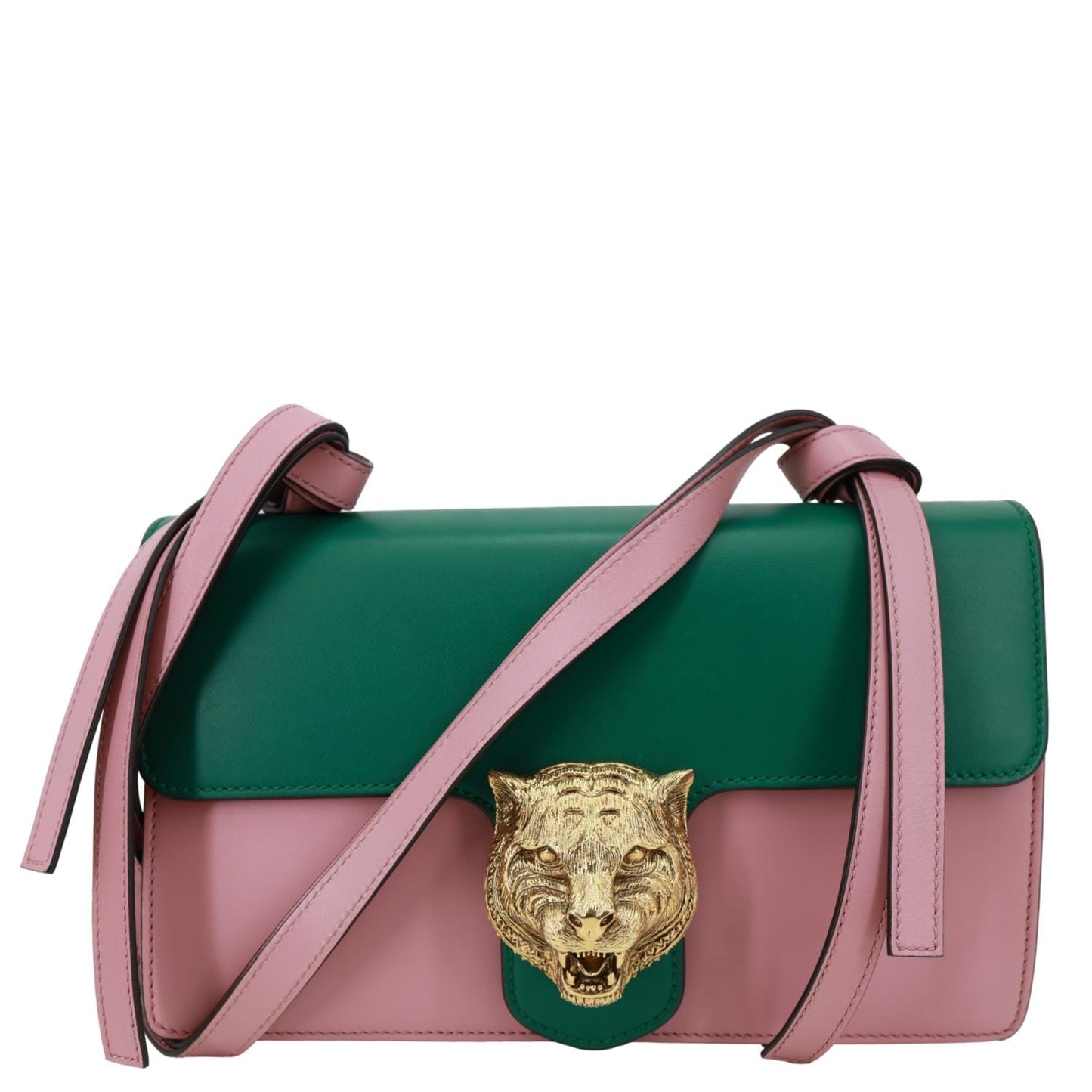 GUCCI Animalier Tiger Head Leather Shoulder Bag Pink 412007