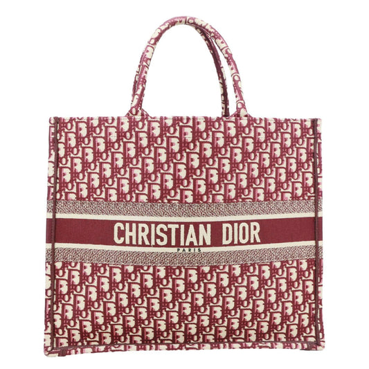 CHRISTIAN DIOR Book Large Oblique Embroidery Canvas Tote Bag Burgundy