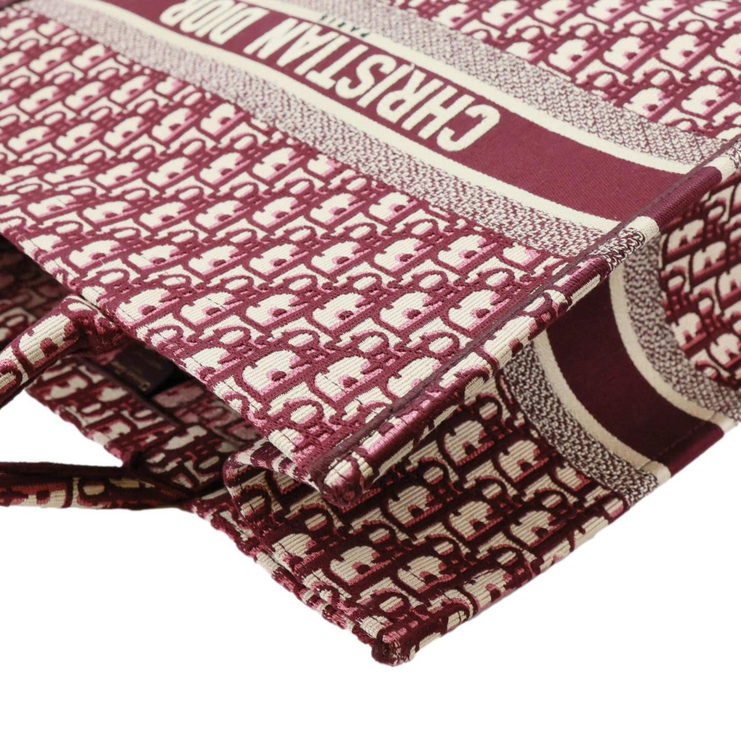 CHRISTIAN DIOR Book Large Oblique Embroidery Canvas Tote Bag Burgundy
