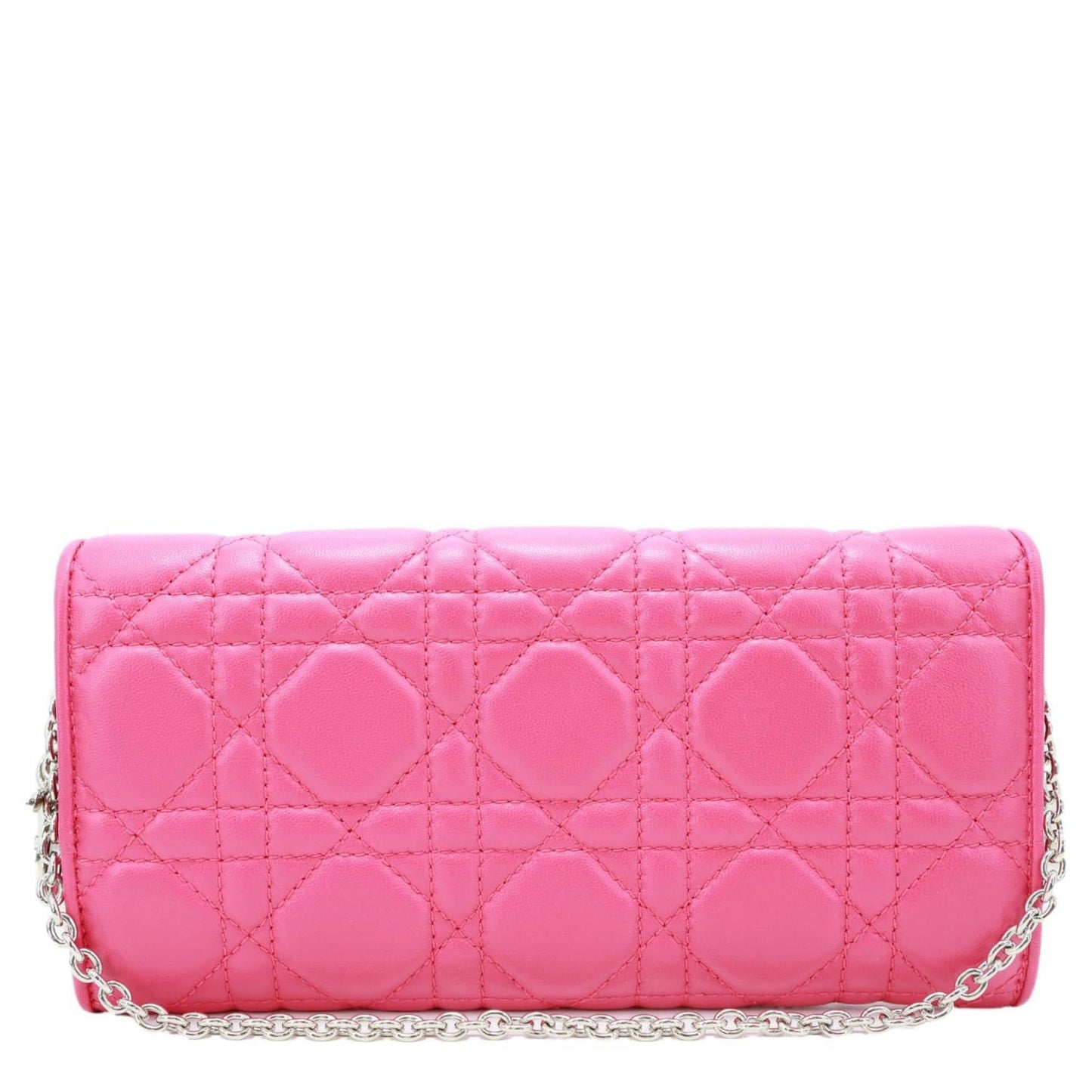 CHRISTIAN DIOR Lady Dior Quilted Cannage Leather Wallet On Chain Pink
