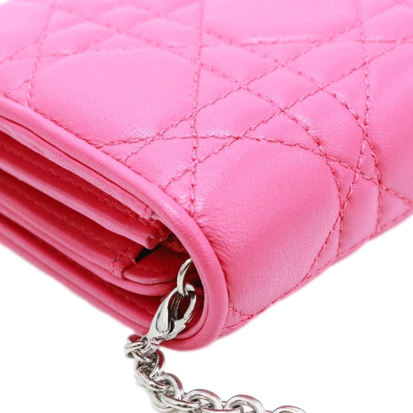 CHRISTIAN DIOR Lady Dior Quilted Cannage Leather Wallet On Chain Pink