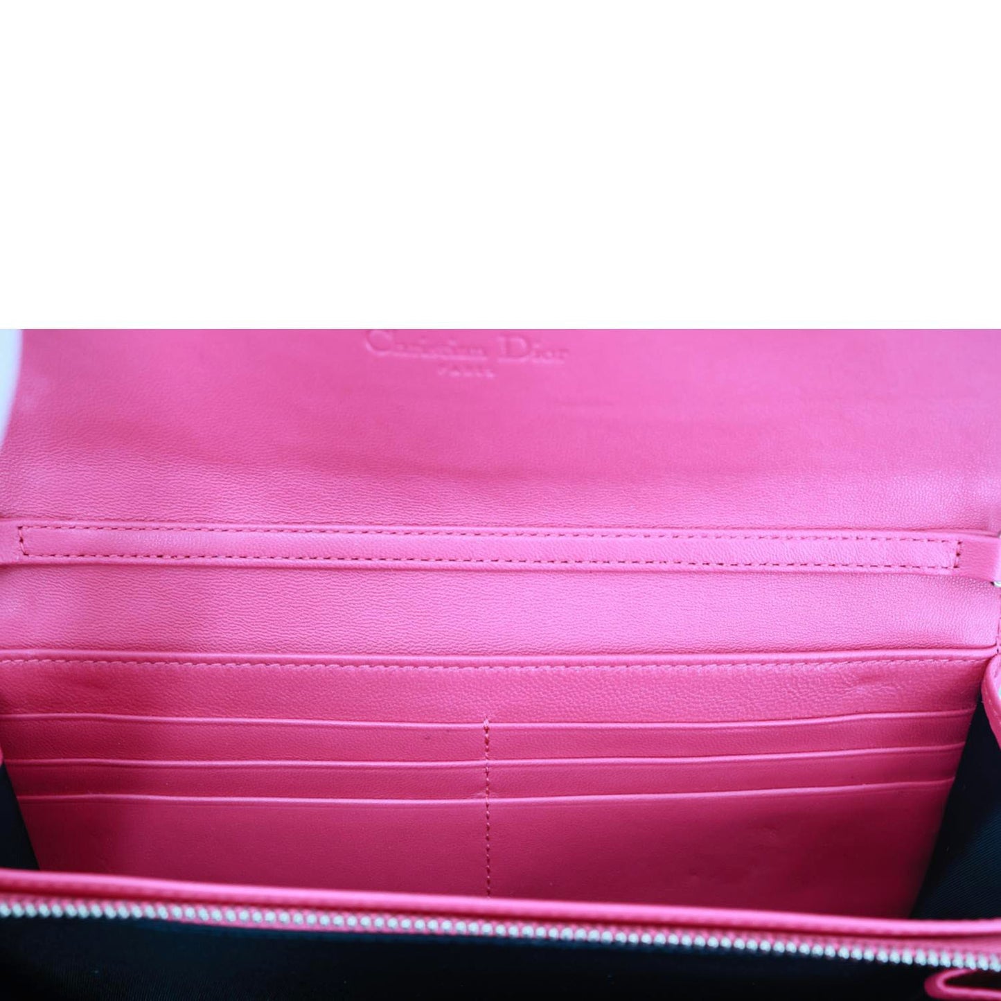 CHRISTIAN DIOR Lady Dior Quilted Cannage Leather Wallet On Chain Pink