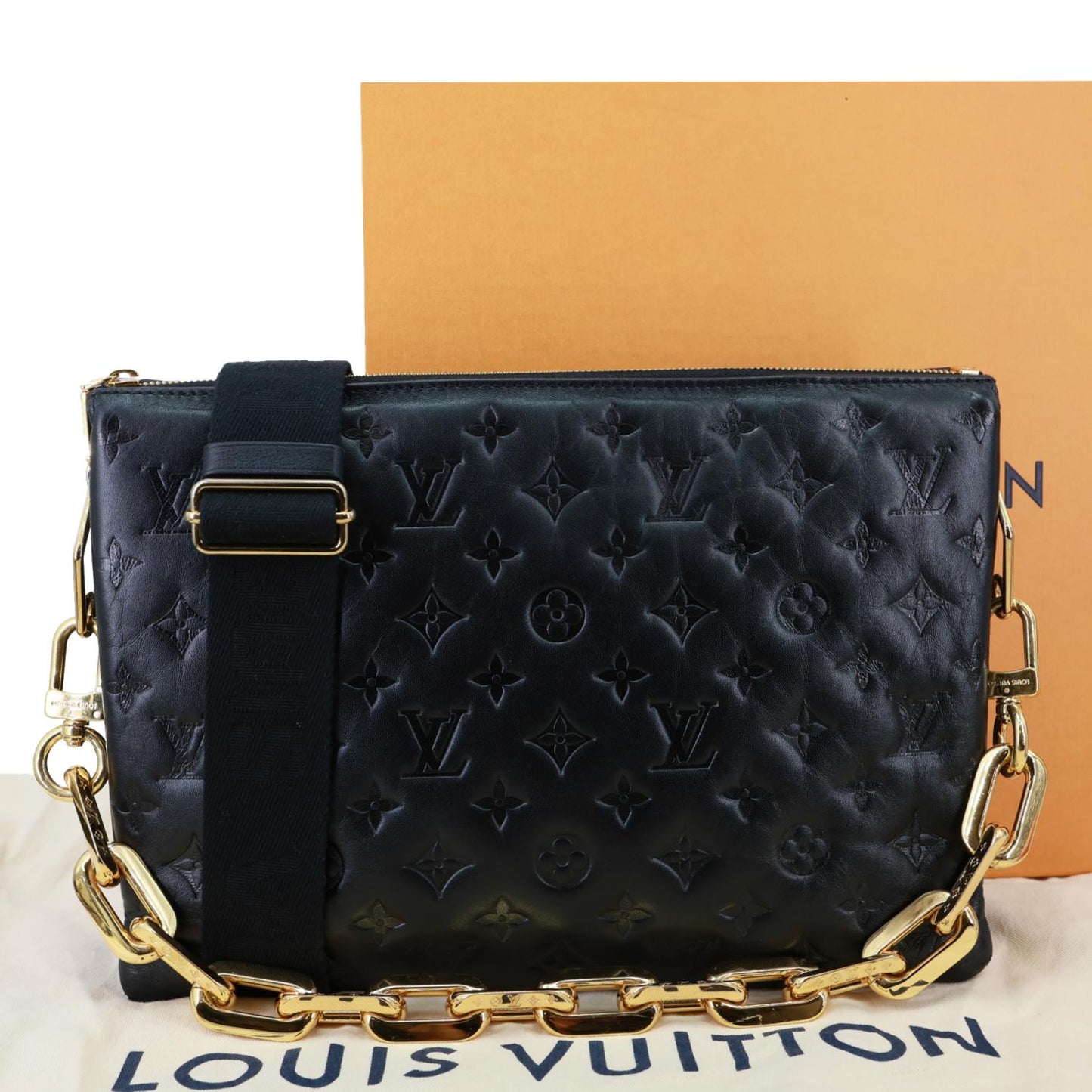 LOUIS VUITTON Coussin MM Monogram Embossed Leather Shoulder Bag Black