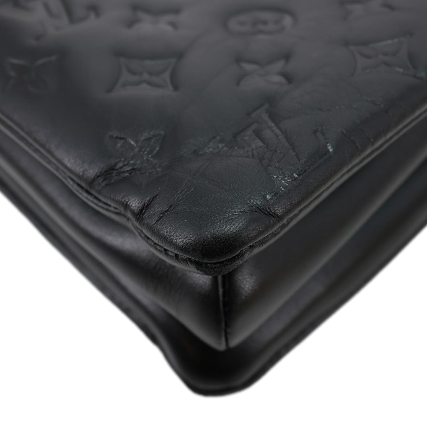 LOUIS VUITTON Coussin MM Monogram Embossed Leather Shoulder Bag Black